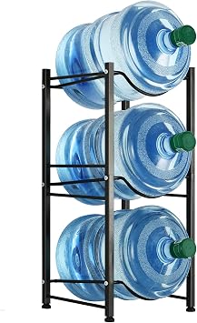 LIANTRAL 5 Gallon Water Bottle Rack - Detachable Heavy Duty 3-Tier Stand for Home, Office Black