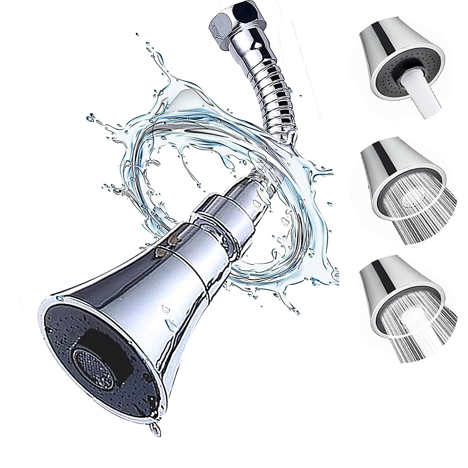 Moonmen 2-Modes Kitchen Faucet Aeraor Solid Brass, 360° Swivel Water Saving Tap Aerator Bubbler with Nozzle Adapter - for Taps with M22 External Thread or M24 Internal Thread (Extended 3-Mode)