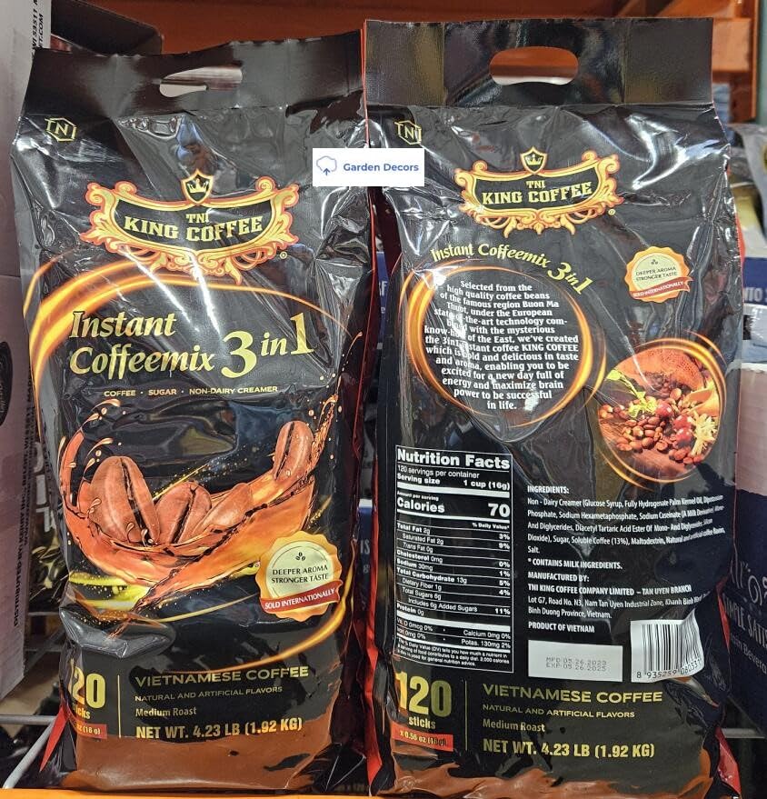 TNI King Coffee Instant Coffeemix 3 in 1 Medium Roast Vietnamese Coffee 120 Sticks 4.23lb 1.92kg (Two Large Bags)