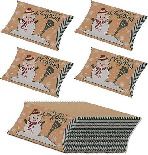 Lamantery Paquete de 50 cajas de almohada de papel de Navidad para regalo de Papá Noel, caramelo, chocolate, bolsa de embalaje para tartas para