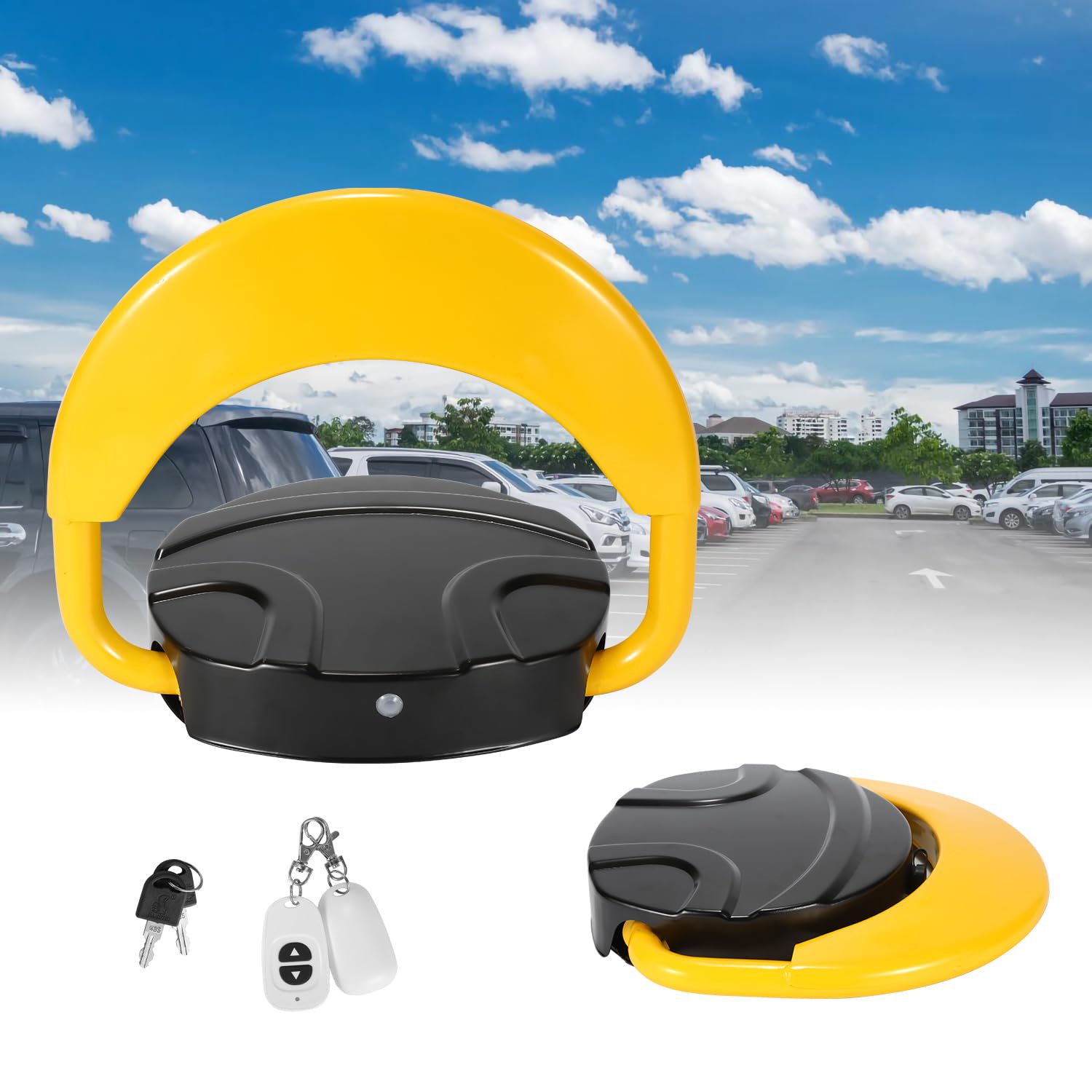1x Parkplatzsperre Elektrisch, Absperrpfosten Klappbar Antikollision 180°,Parkplatzsperre mit Fernbedienung und 2 Schlüssel,20M Fernsteuerung,4T Tragfähigkeit,IP67 Wasserdicht
