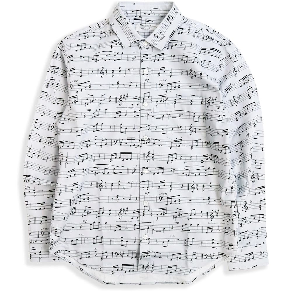 T05/175 HERMES エルメス 長袖 シルクシャツ音符楽曲バイオリン柄 エルメス(HERMES)エルメス シルクシャツ soldes品 長袖シャツ