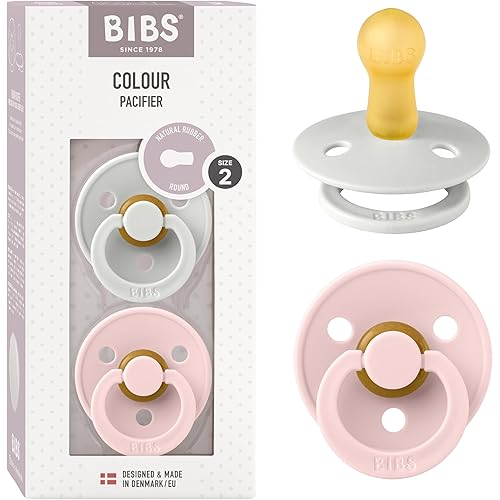 BIBS Pacifiers | Natural Rubber Baby Pacifier | Set of 2 BPA-Free Soothers | Made in Denmark | Blossom/Haze | Size 6-18 Months