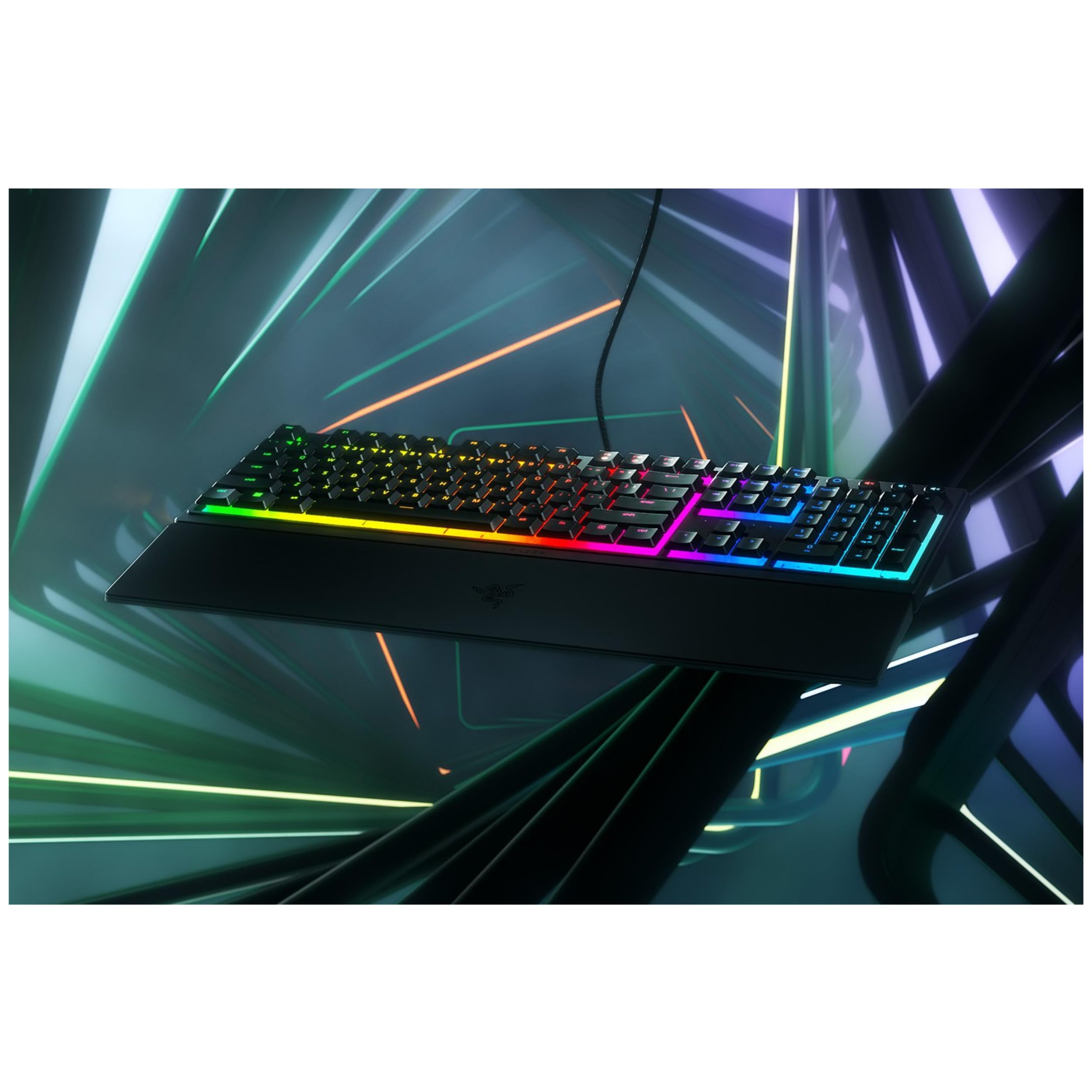 Razer Teclado para Videojuegos con membranas híbridas de Membrana mecánica (reposamuñecas ergonómico, Totalmente programable, RGB Chroma) QWERTZ | disposición DE, Negro