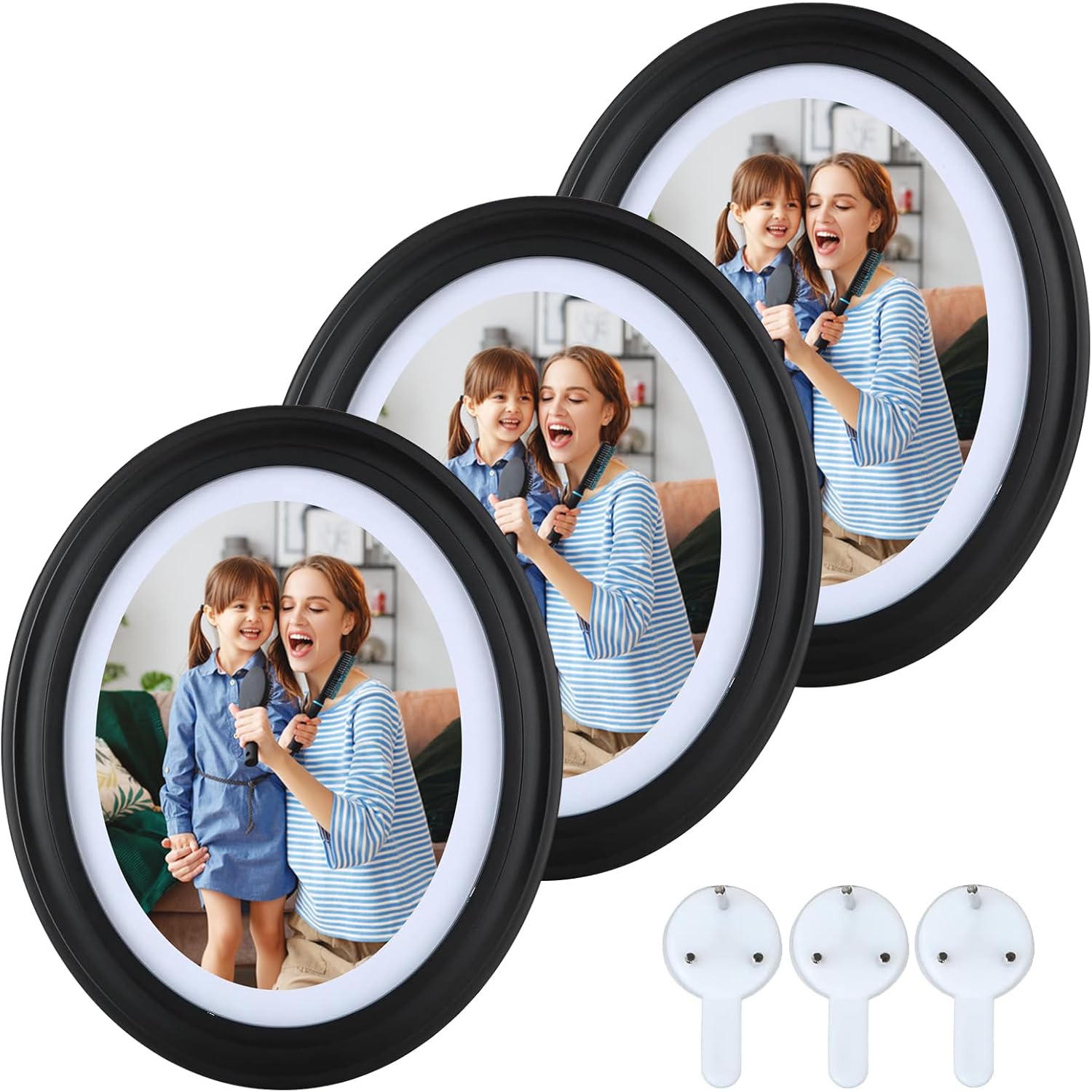 3 Pack Oval Picture Frames, 8x10 Inch Classic Oval Black Wood Picture Frame with Mounting Screws and Hooks, Black Vintage Tabletop and Wall Photo Frame
