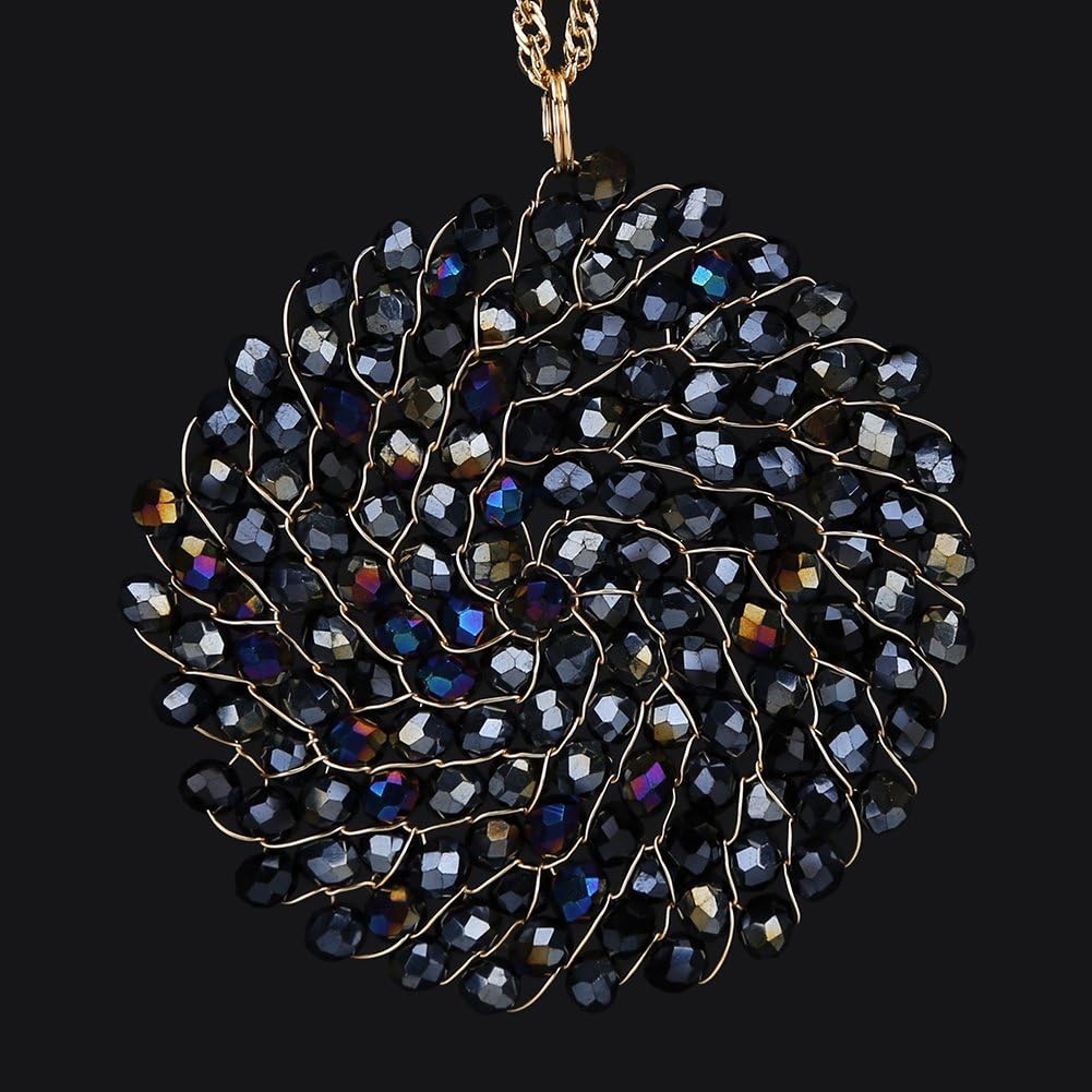 Niumike Handmade Crystal Circle Pendant Necklace for Women Disc Long Statement Necklaces with Box - Image 2