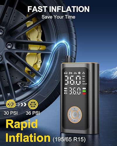 Miniatura 2 de Compresor de aire portátil para inflado de neumáticos, bomba de aire inalámbrica de inflado rápido para neumáticos de automóvil, bomba eléctrica de