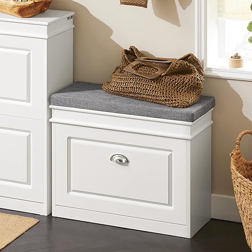 Miniatura 109 de Haotian FSR82-L-SCH - Zapatero de pasillo negro, zapatero de diseño moderno, zapatero delgado con cajón abatible y cojín de asiento acolchado Negro