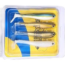4 Pcs 4.5 Inch Soft Hollow Paddle Tail Swim Baits with Hook for Bass Salmon | With 4 Pieces Twistlock Fishing Hooks Tail Swimbaits,Hollow Belly Bait