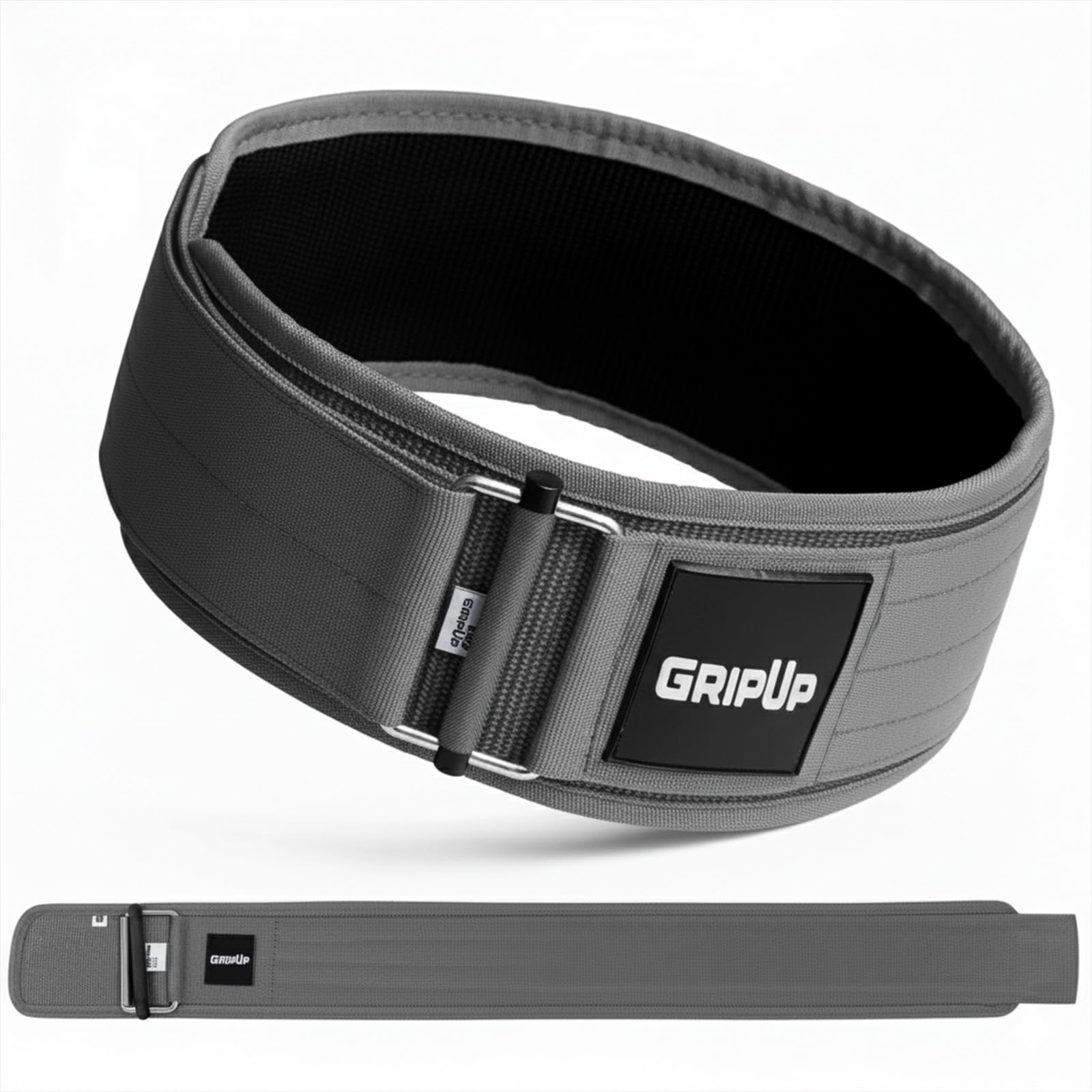 GripUp Weight lifting Belt AUTO LOCK 4” Premium Gym Belt Adjustable Buckle Olympic Cross Training Back Support Men & Women Fitness Powerlifting Bodybuilding Weightlifting Deadlift (Grey, XXL)