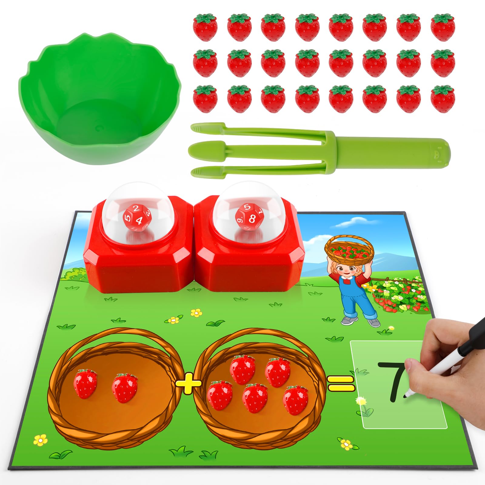Kasfalci Math Board Games for Kids with Dice Poppers,Math Manipulatives,Dice Games,Addition Subtraction Games,Math Counters,Counting Toys,Fine Motor Toys,Kindergarten Classroom Homeschool Supplies