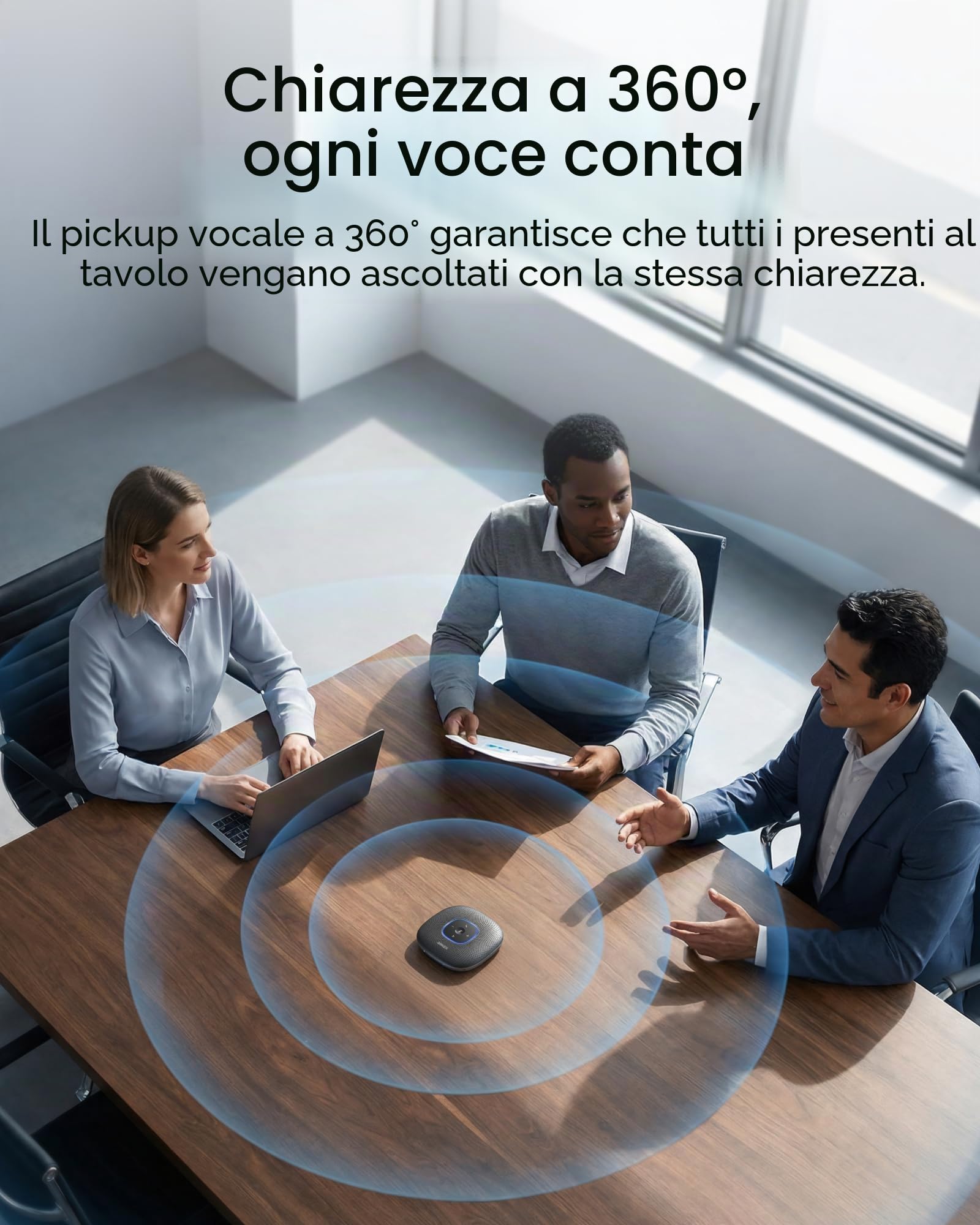 Anker PowerConf Altoparlante Bluetooth da Conferenza Nero con 6 Microfoni Integrati, Registrazione Audio Migliorata, Batteria da 24 Ore, Connettività USB-C, per Home Office