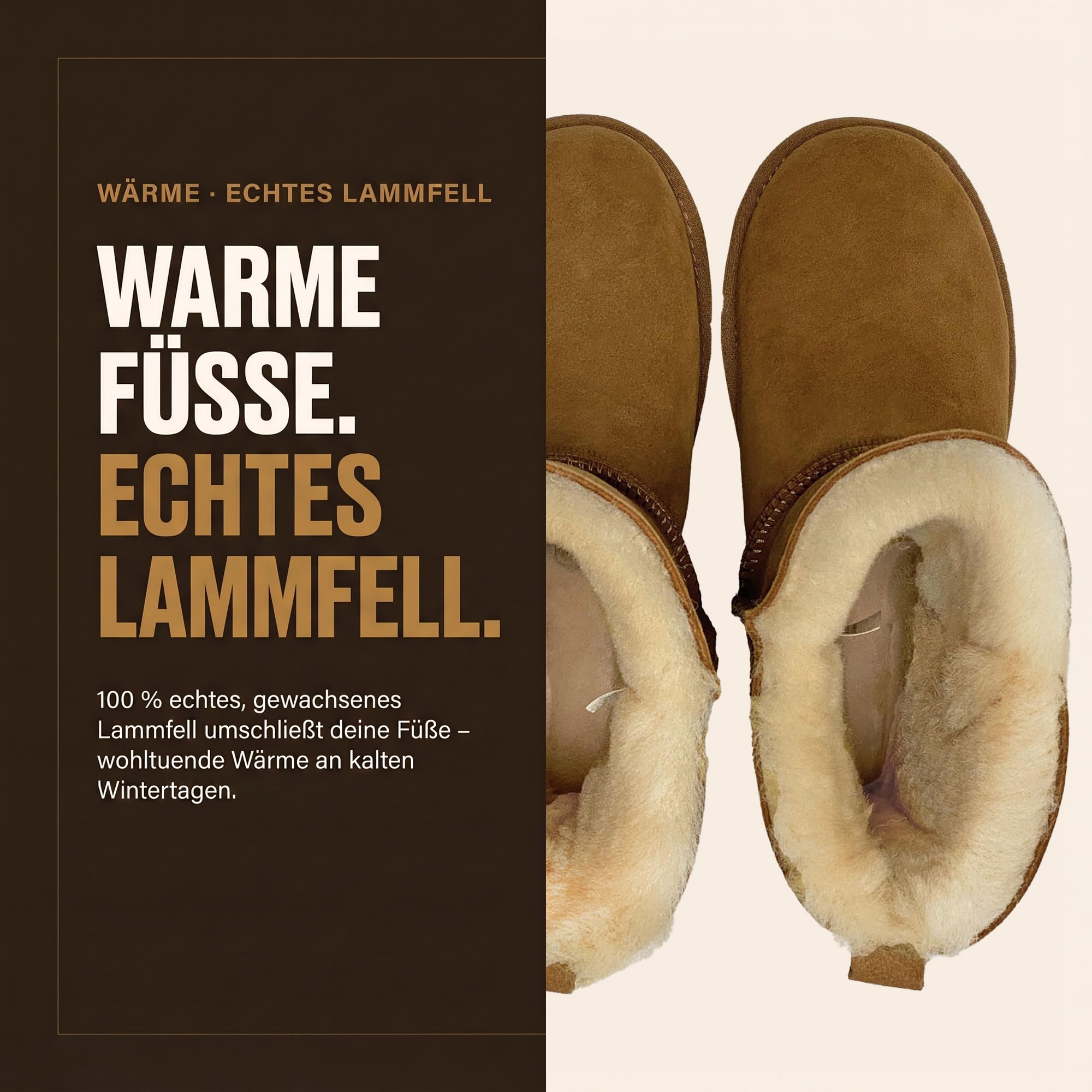 Rohn Moden Helsinki Lammfell Boots Damen – Stiefel Lammfell gefüttert & Winterstiefel aus 100% echtem Lammfell, warm und atmungsaktiv – Lammfell Stiefel Damen – leichte EVA-Gummisohle