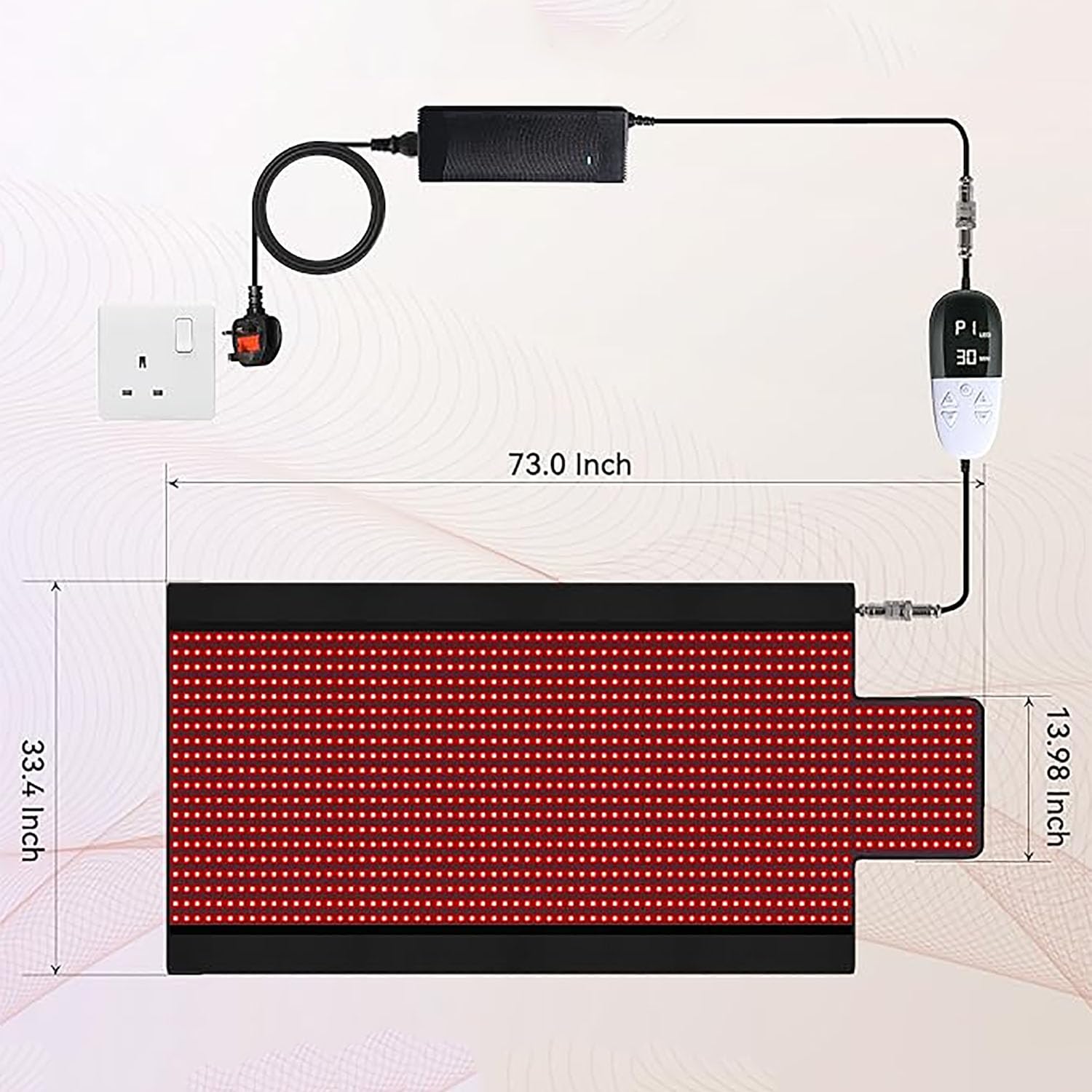 Almohadilla De Terapia Con Luz Roja LED De 1370 Piezas, Alfombrilla De Terapia Con Luz Roja Con Controlador Inteligente Y Ajuste De Potencia De 5 Velocidades, Longitudes De Onda De 660 Nm Y 850 Nm