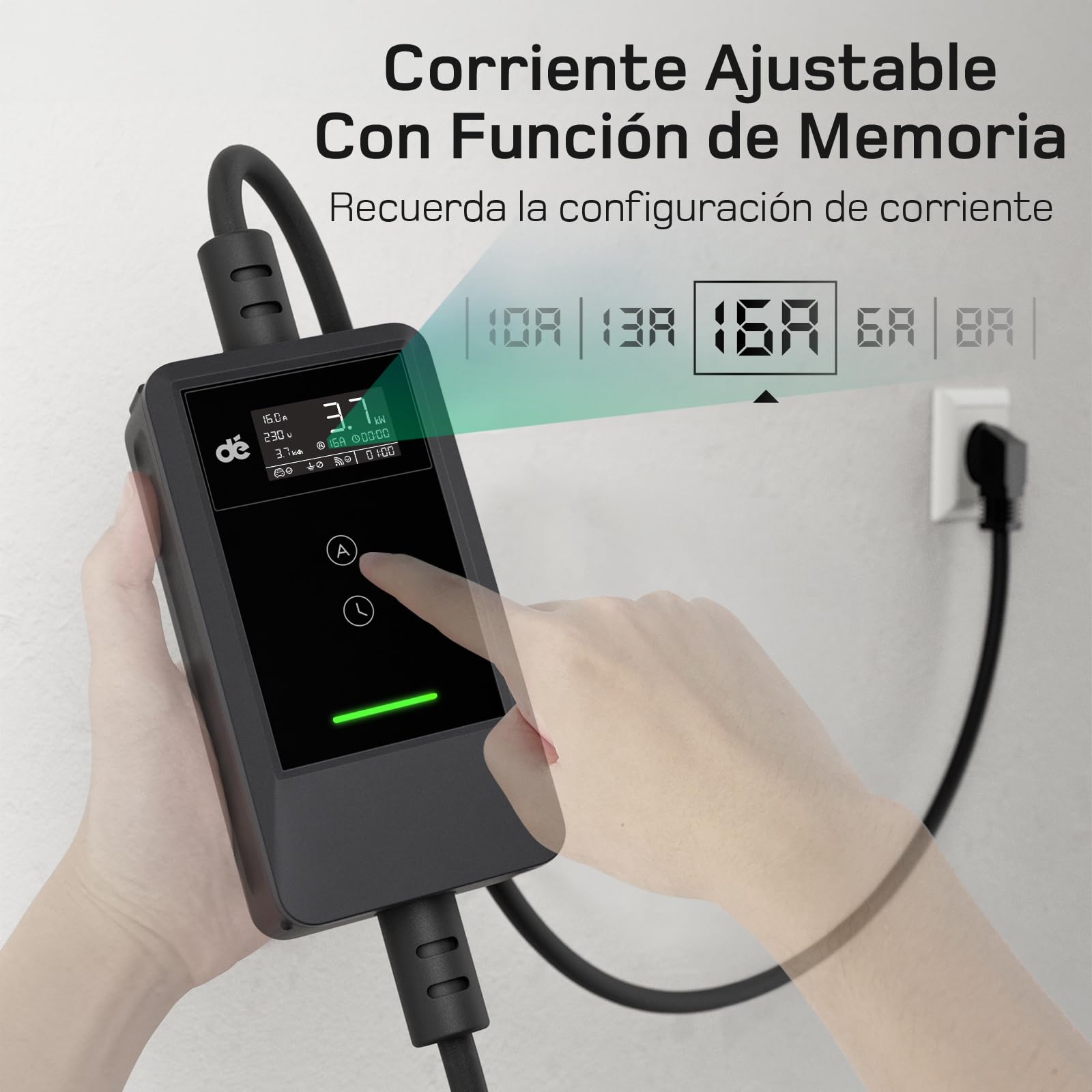 dé Cargador Coche Electrico 3,7kW App [7m, Monofásico, 6-16A] EV Charger con Potencia de Carga Ajustable, Cargador Carro Electrico para Model Y/3, e-Tron y vehículos BEV/PHEV