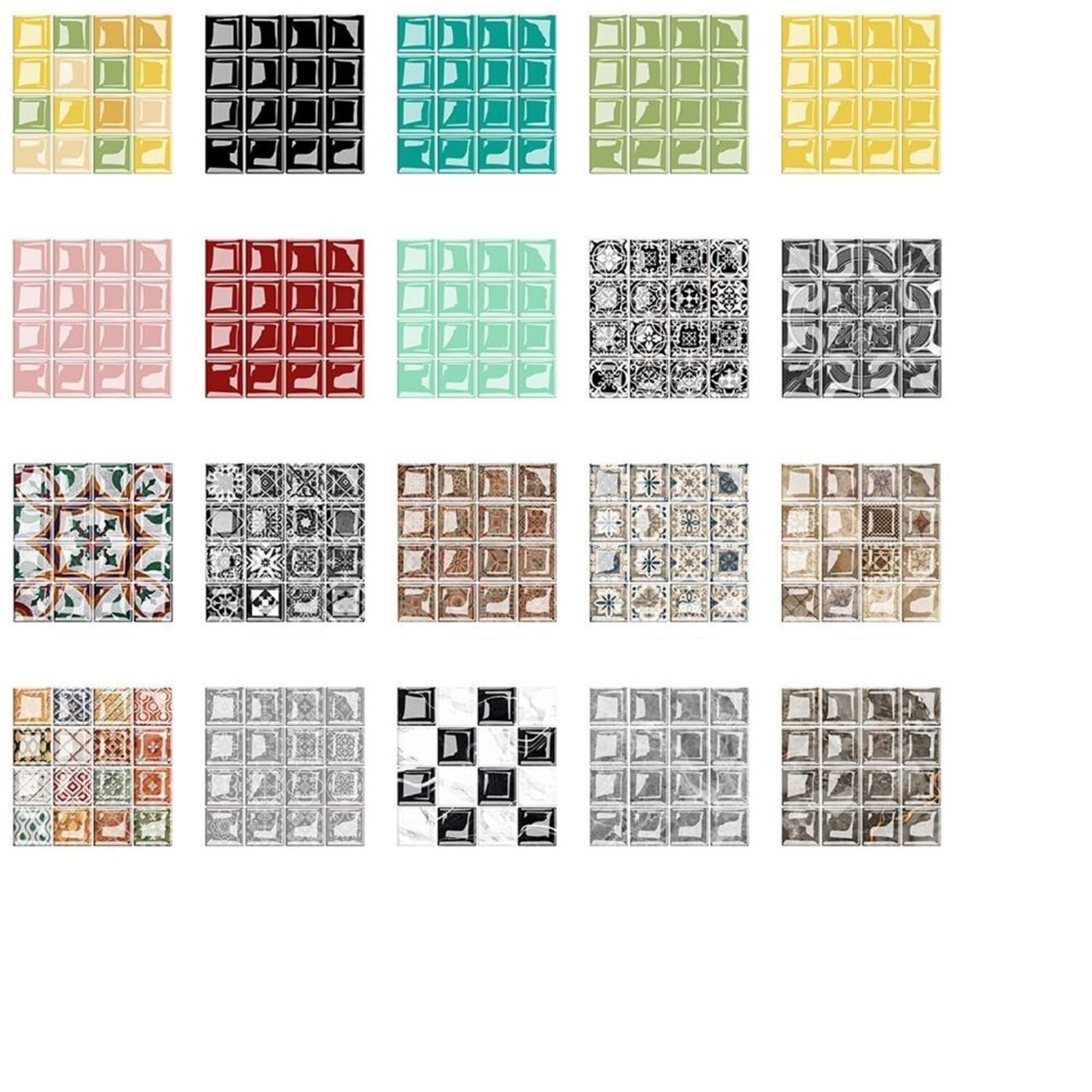 Stick On Tiles 30Pcs 10x10CM Tiles Wall Sticker PVC Waterproof Crystal Tile Stickers 3D Self-Adhesive Brick Kitchen(Color 10)