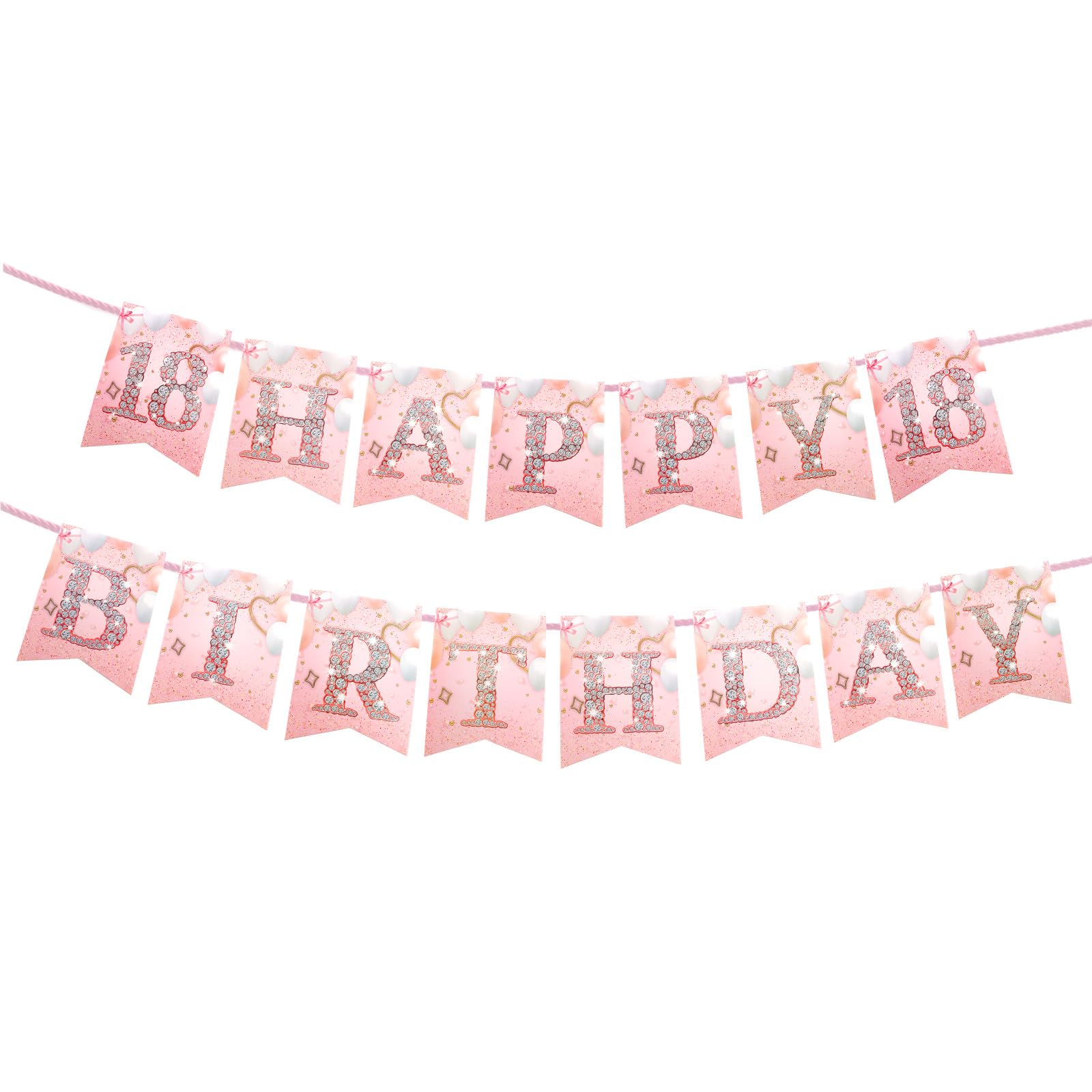 Luixenir Pink 18th Birthday Decorations Happy Birthday Banner for Women, Girls 18th Banner Party Decorations