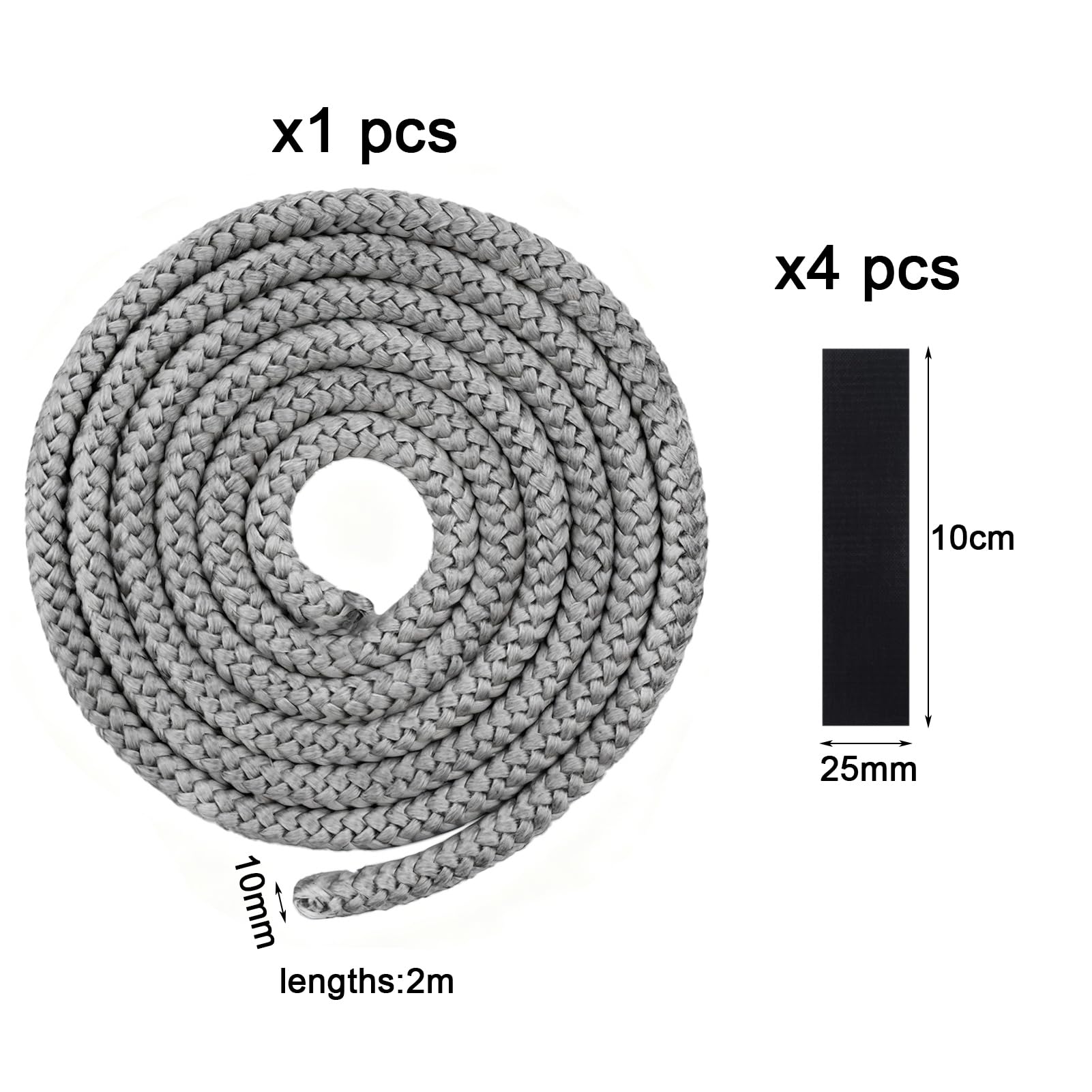 1 Pezzi Guarnizione per Porta Stufa+4 Nastri,Guarnizione Stufa a Legna,Fibra di Vetro Corda Ignifuga per Stufa,per Camino,Stufe,Resistente Fino a 450-550℃(10mm*2m,Grigio)