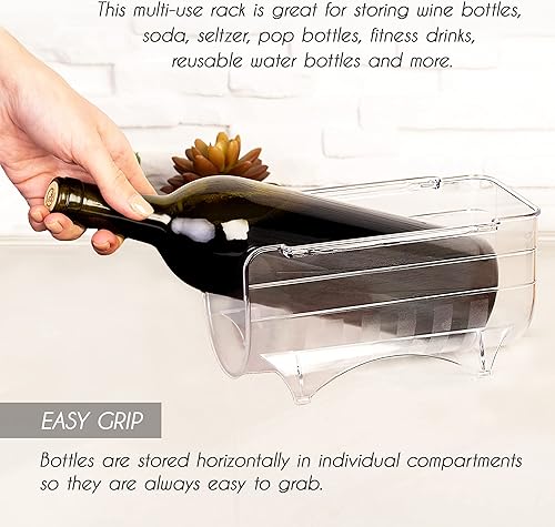 Vista 5 de Crystalia Estante de almacenamiento de vino para refrigerador, organizador de botellas de agua de plástico para refrigerador, soporte vertical
