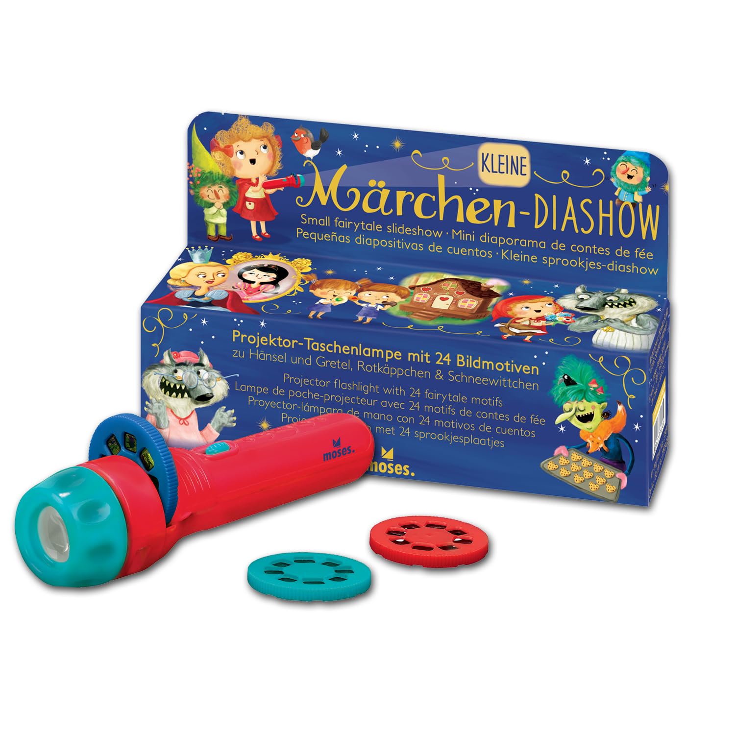 moses. Kleine Märchen-Diashow, Projektor-Taschenlampe für Kinder, mit 3 Bildscheiben mit jeweils 8 Bildern zum Miterzählen