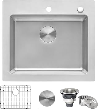 Ruvati 25 x 22 inch Drop-in Topmount Kitchen Sink - 16 Gauge Stainless Steel Single Bowl with Brushed Finish hides scratches, Easy-to-Clean Drop-in kitchen Sink - RVM5025