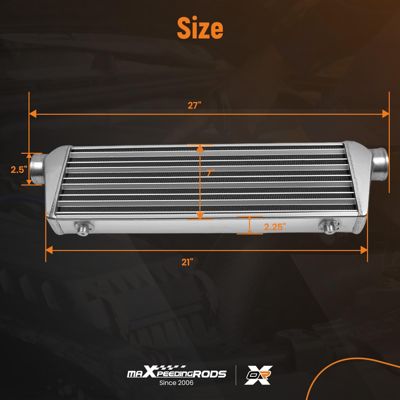 maXpeedingrods Intercooler Universal 27.00" (L) X 7.00" (H) X 2.50"(W)', Radiador de Diesel de Alumnio, Refrigerador de Agua con Entrada/Salida: 2.5'', Tubos y Aletas de Manterial de Alumnio | Radiador de Diesel de Alumnio, Refrigerador de Agua con Entrad