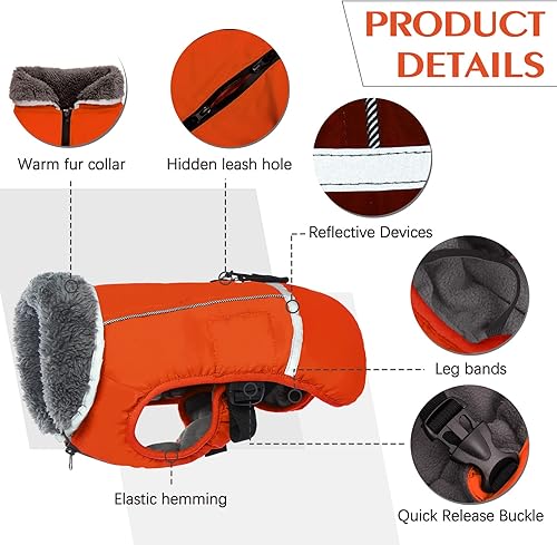 Miniatura 2 de QBLEEV Abrigo cálido para perro, chaqueta reflectante para perro, abrigo de invierno impermeable para perro, cuello alto, ropa de perro para clima
