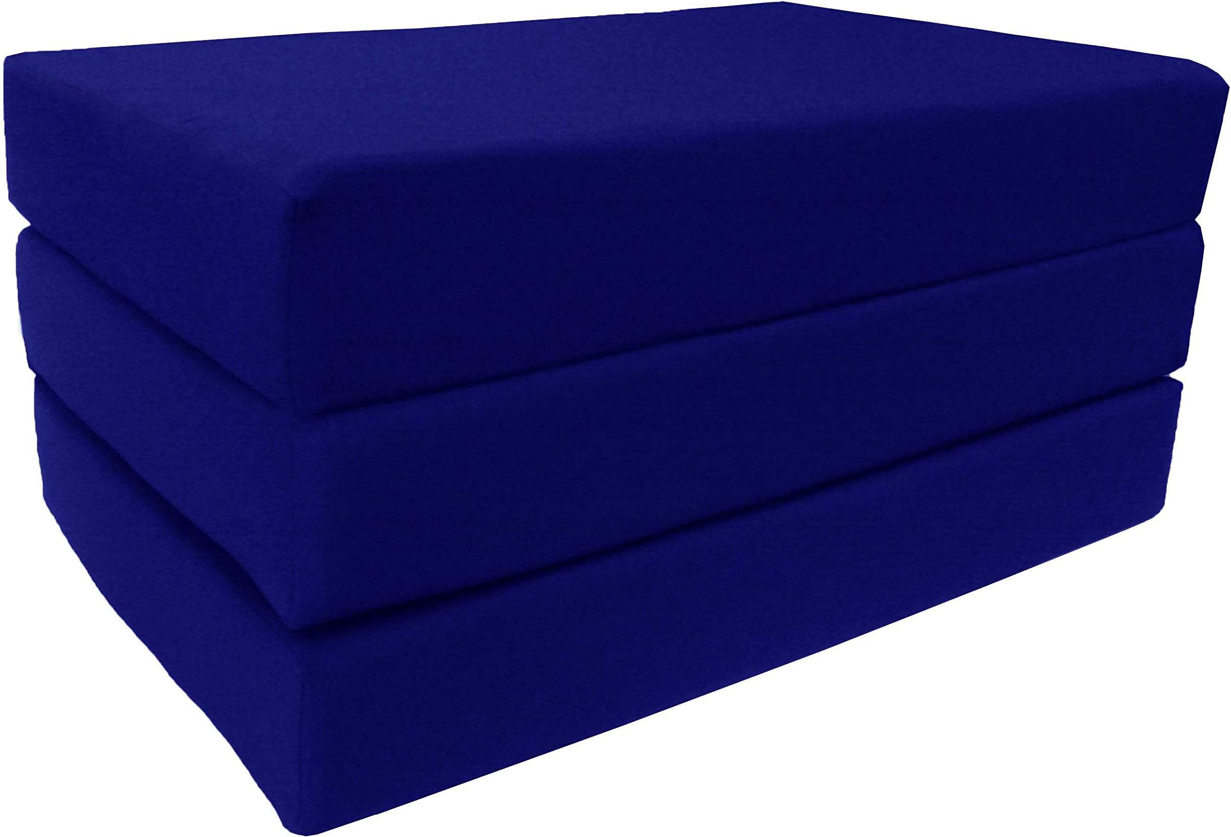 D&D Futon FurnitureShikibuton Trifold Foam Beds, Folding Mattress, Ottoman, Twin Size Royal Blue 75 x 39 x 6 Thick