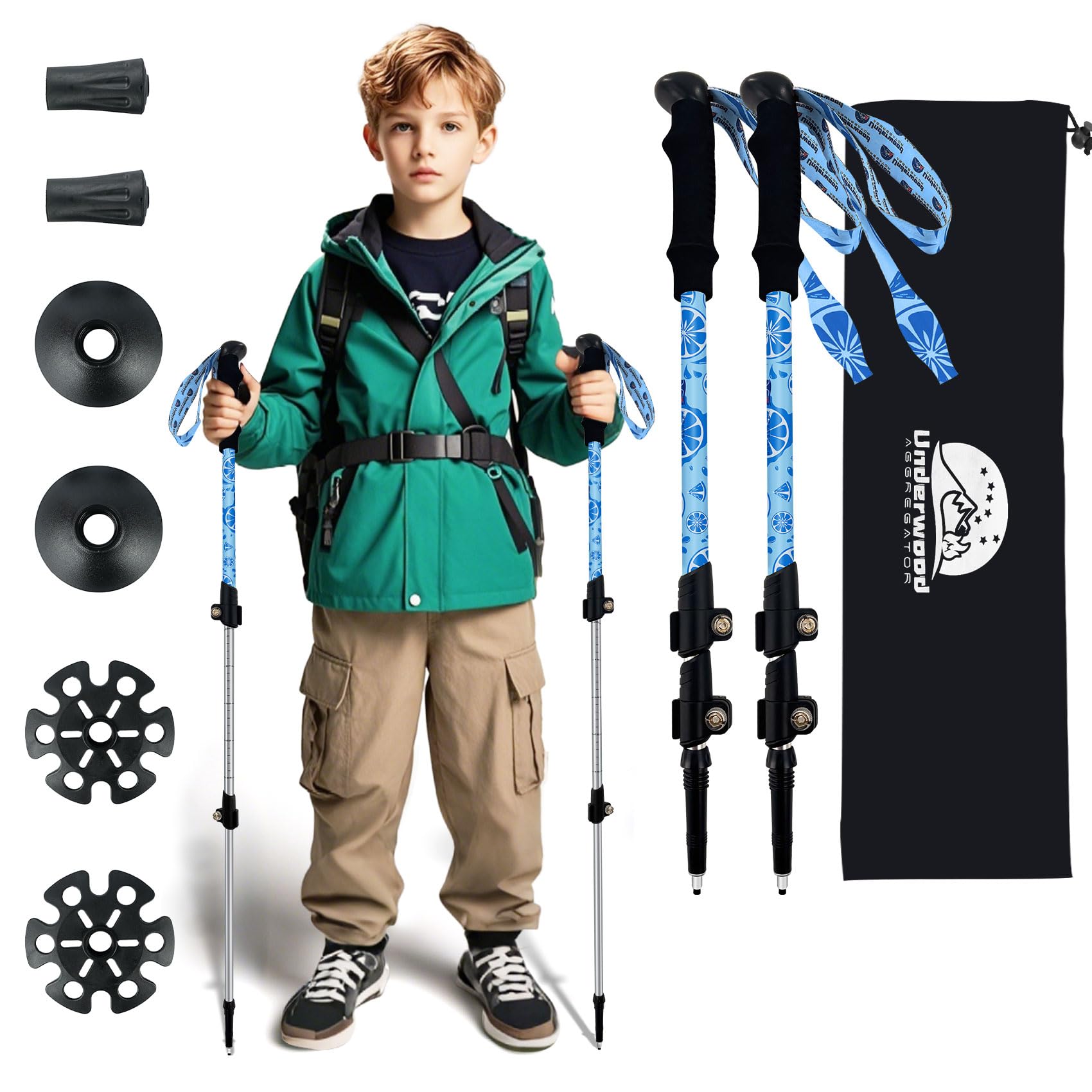 Underwood Aggregator Collapsible Kids Trekking Poles - Lightweight Adjustable Hiking Sticks 2 Pack, Collapsible Aluminum Poles for Children, Retractable Design for Hiking/Skiing (Ages 6-12) — image 1