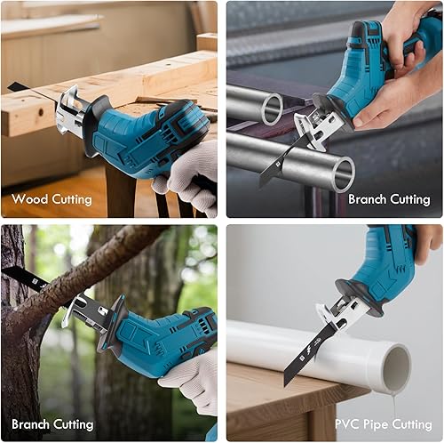 Miniatura 7 de Sierra recíproca inalámbrica, velocidad variable 3000 RPM motor sin escobillas con 8 hojas de sierra, 2 baterías de 2.0 Ah, luz LED, cambio de hoja