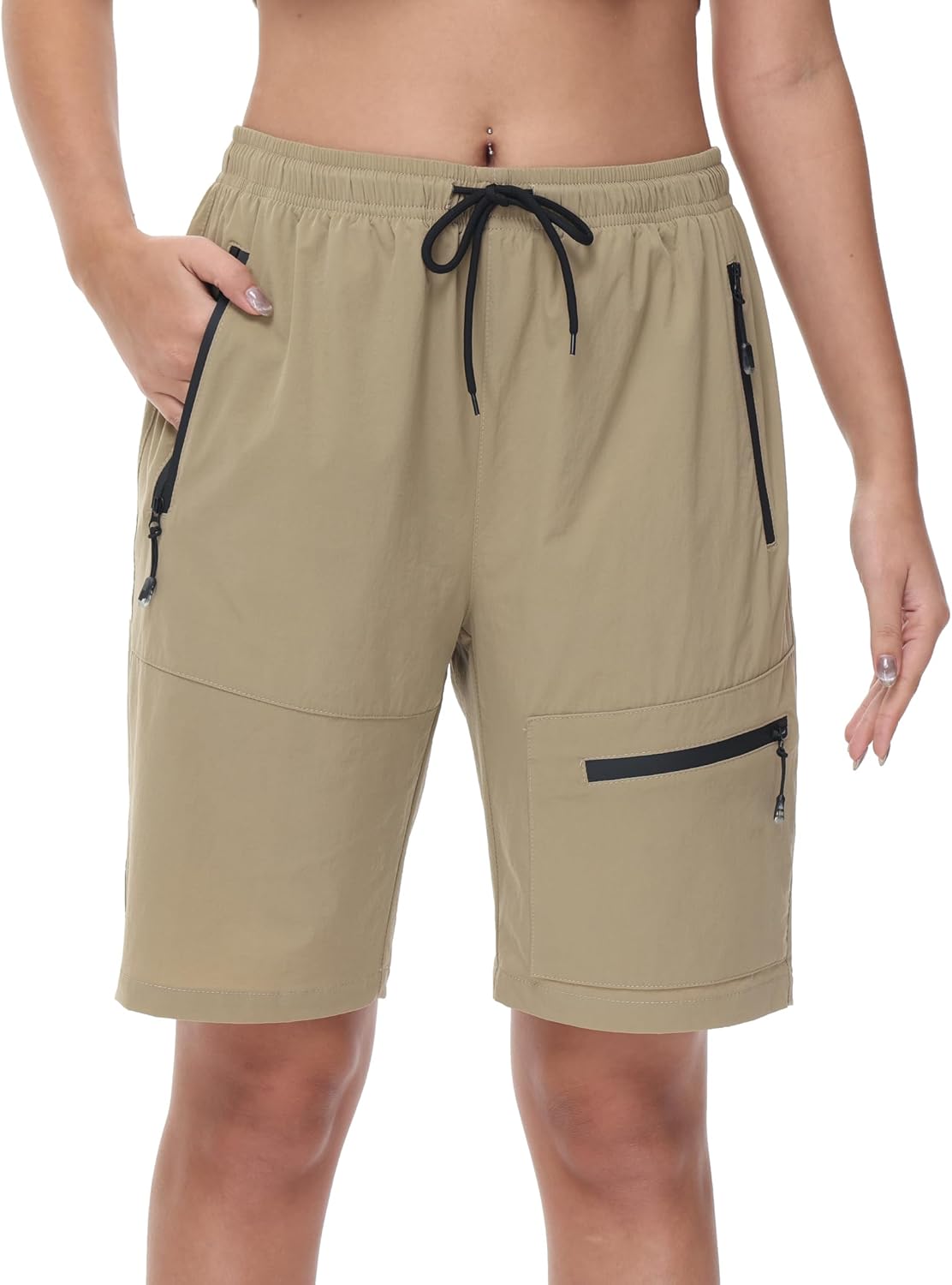 HOW'ON Women's Hiking Cargo Shorts Lightweight Quick Dry Summer Shorts for Travel Camping Athletic Golf with Zipper Pockets