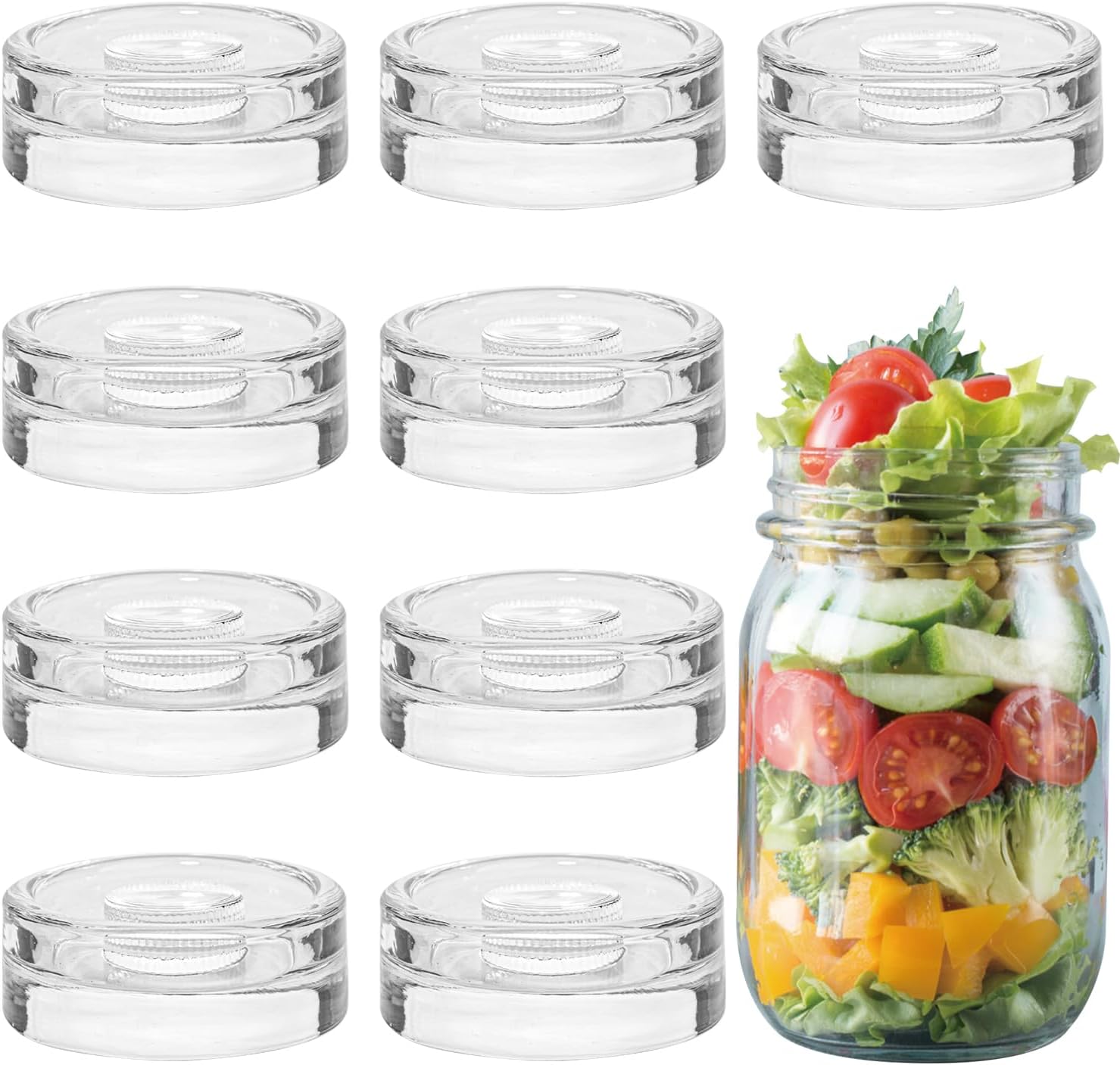 Eleganttime 9 Pack Fermentation Glass Weights with Easy Grip Grooved Handles for Wide Mason Jar Pickle Ferment Vegetables Heavy Fermenting Lids