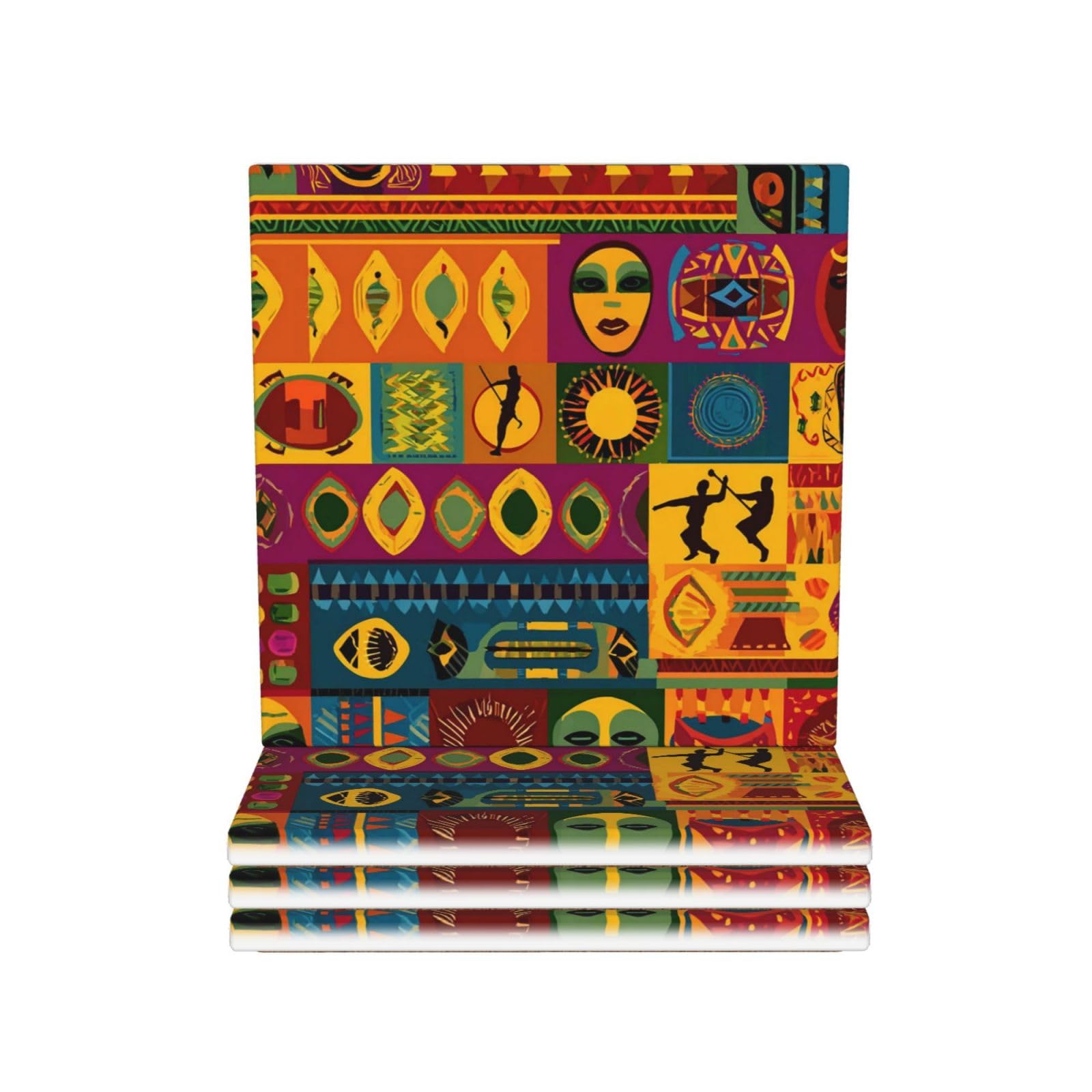 Drink Coasters Set of 4 Coffee Ceramic Coaster African National Patterns Coasters for Drinks Coffee Cup Mat Heat Resistant Tabletop Protection Coaster Desk Accessorie Home Decorative