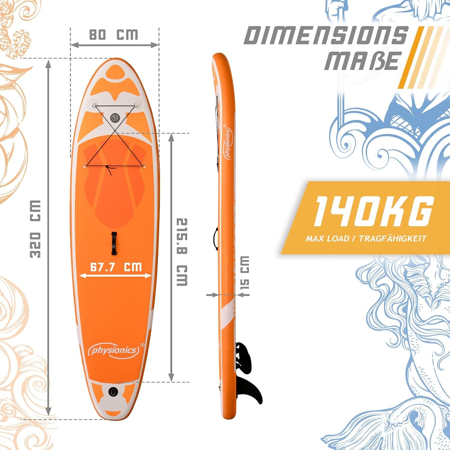 SUP board dimensions diagram