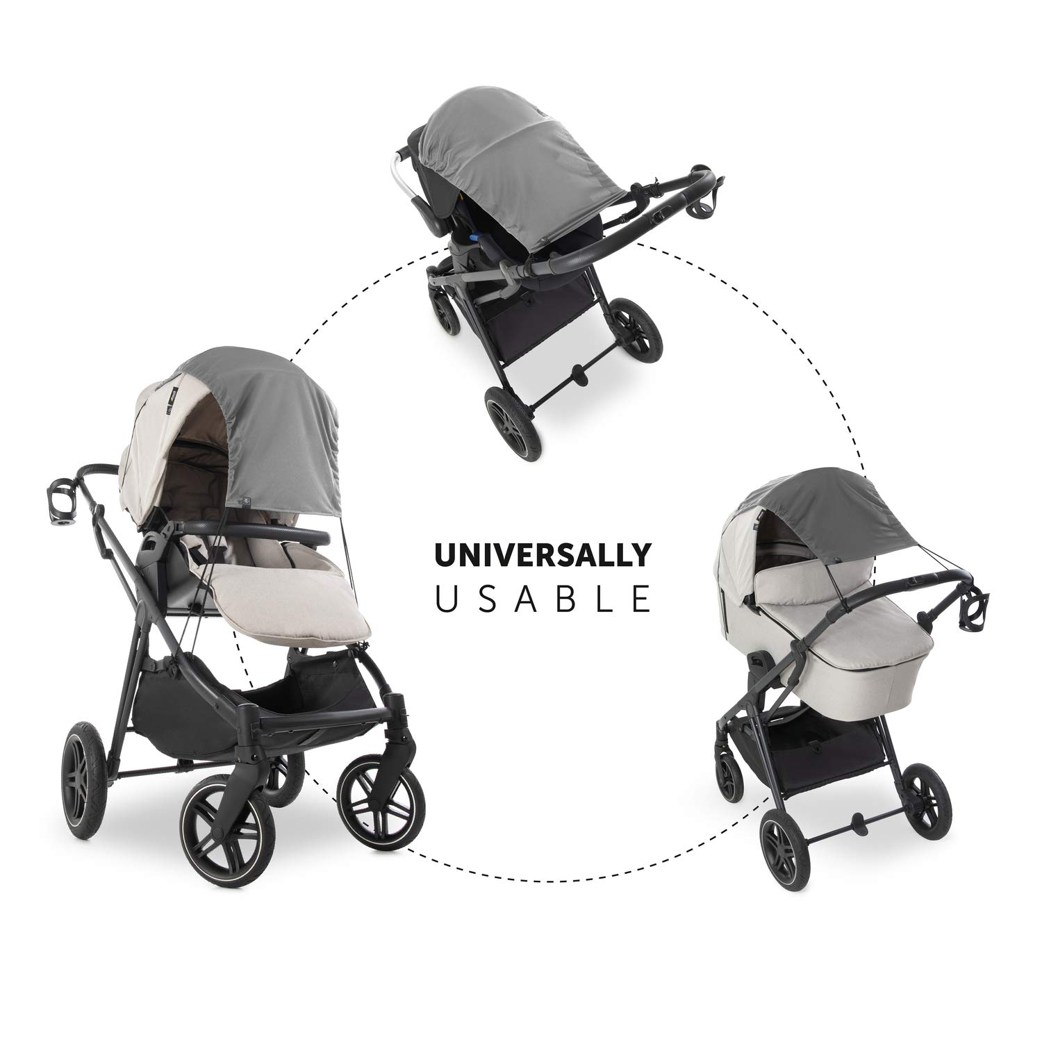 hauck Tendina Parasole per Passeggino, Navicella, Carrozzina e Ovetto Neoanto - con Protezione Solare UPF 50+ - Facile da Fissare, Regolabile e Pieghevole - Grigio