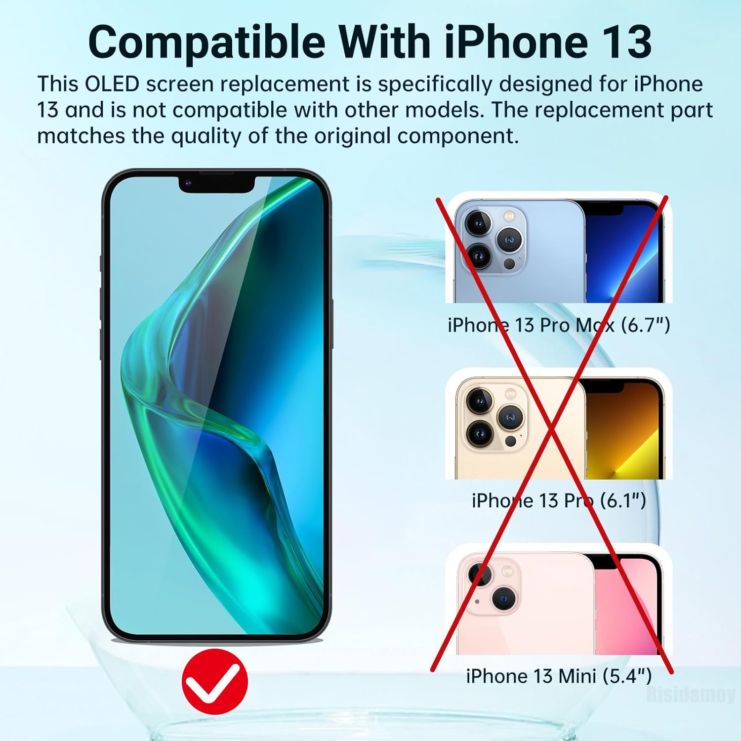 [OLED] for iPhone 13 Screen Replacement with Proximity Sensor Assembly Ear Speaker Flex Cable OLED 6.1" Touch Display Digitizer Front Glass Repair Fix Tool Kit A2482 A2631 A2634 A2635 A2633