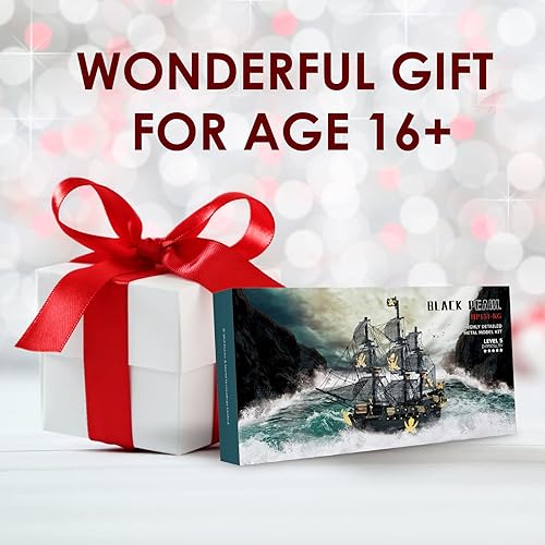 Miniatura 7 de Piececool Rompecabezas de metal 3D para adultos, kits de modelo de barco pirata perla negra con herramientas de bricolaje, kit de construcción de