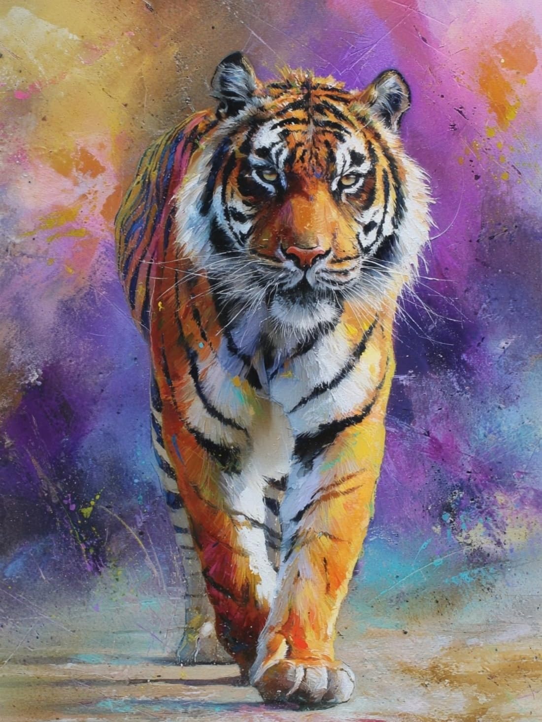 WANGWANGMIAO Paint by Numbers Kits for Adults,Colorful Tiger Painting by Number Kits On Canvas,DIY Color Acrylic Oil Paints Home Wall Decor 16x20inch/40×50CM，with Frame