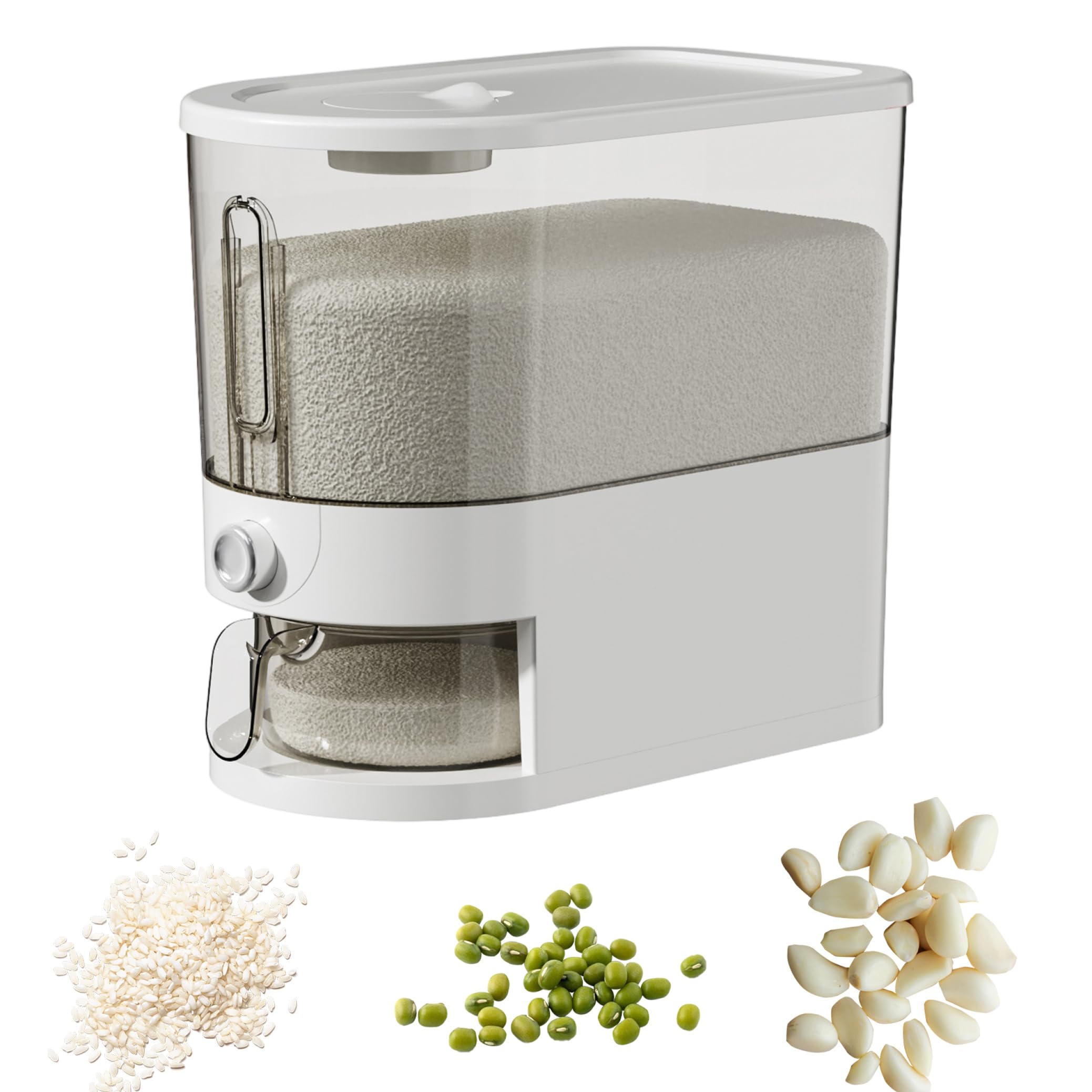 Reisspender, 5 kg, abnehmbarer, durchsichtiger PP-Kunststoff, Behälter mit Messbecher für Müsli, Haferflocken, Kaffeebohnen, Küchen-Organizer, Reisspender, 5 kg, durchsichtiger Behälter, abnehmbarer