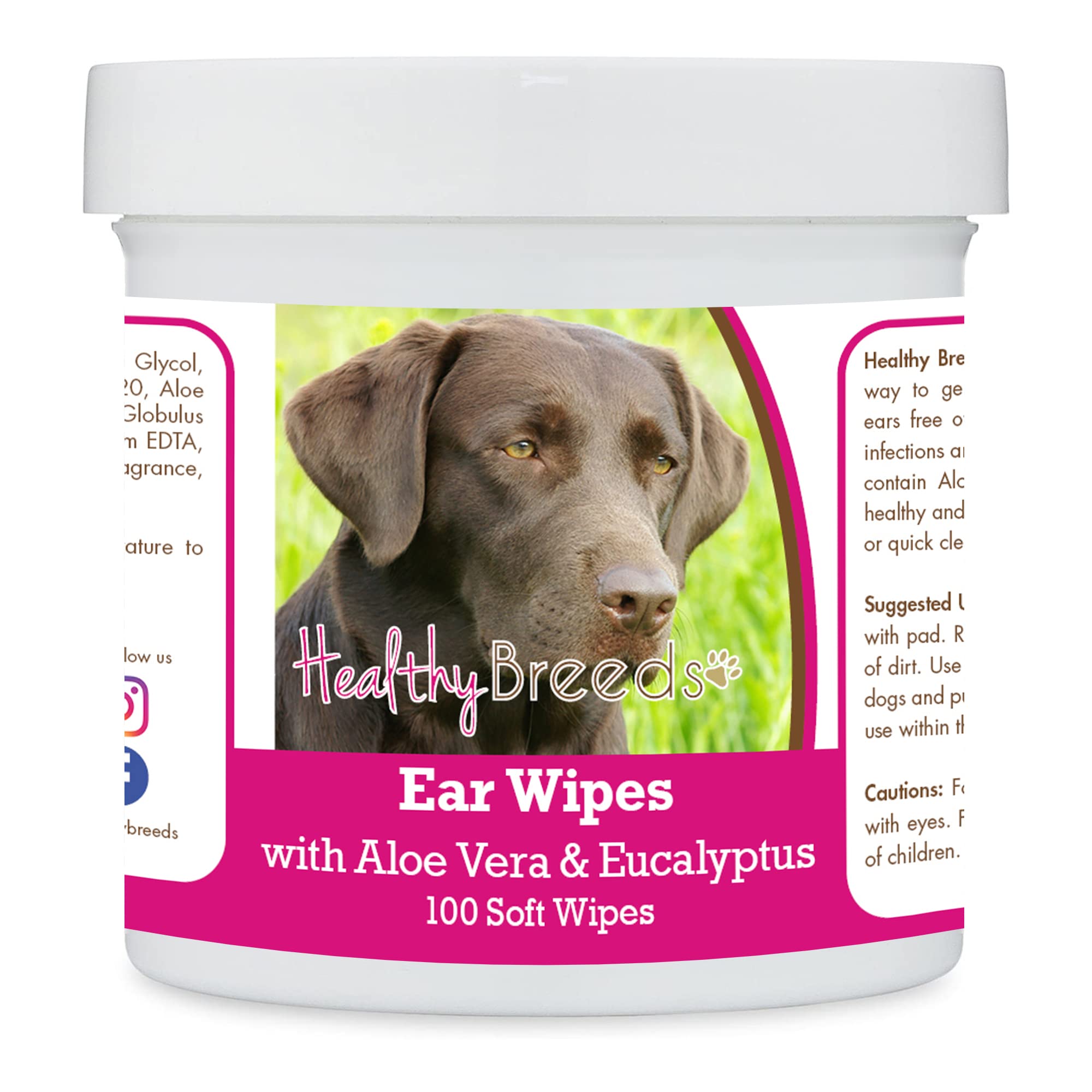 Healthy Breeds Labrador Retriever, Chocolate, Ear Cleaning Wipes with Aloe &amp; Eucalyptus for Dogs 100 Count
