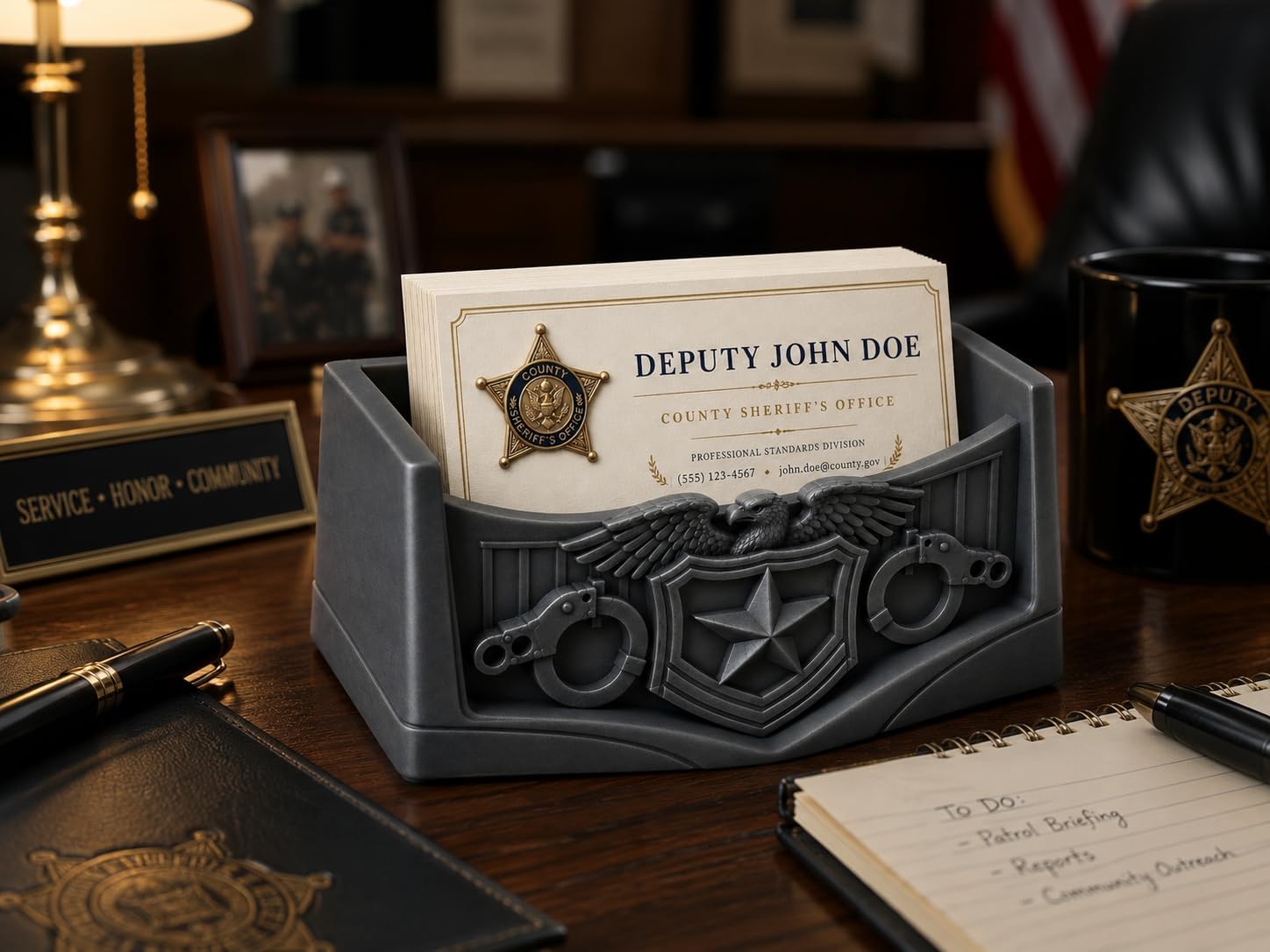 Police Officer Business Card Holder – Law Enforcement Desk Accessory – Unique Gift for Police Officers, Detectives & Law Enforcement Professionals image 2