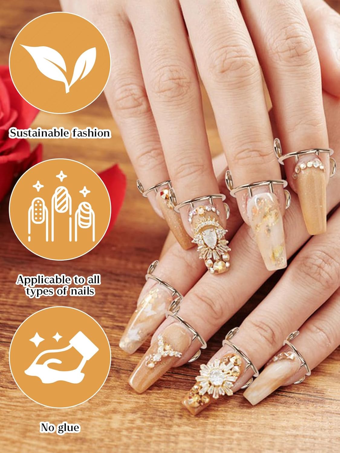 40PCS Wudu Nail Rings, EBANKU Adjustable Nail Rings Reusable Detachable Women Ring Set with Adhesive Nail Tabs for Acrylic Nail Art Decoration Gift - Gold