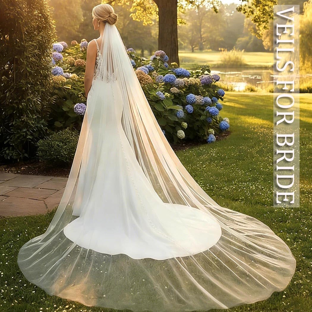 118’’ Bridal Cathedral Length Veils 1 Tier Long Wedding Veil for Brides Veil with Comb Simple Soft Tulle - Image 2