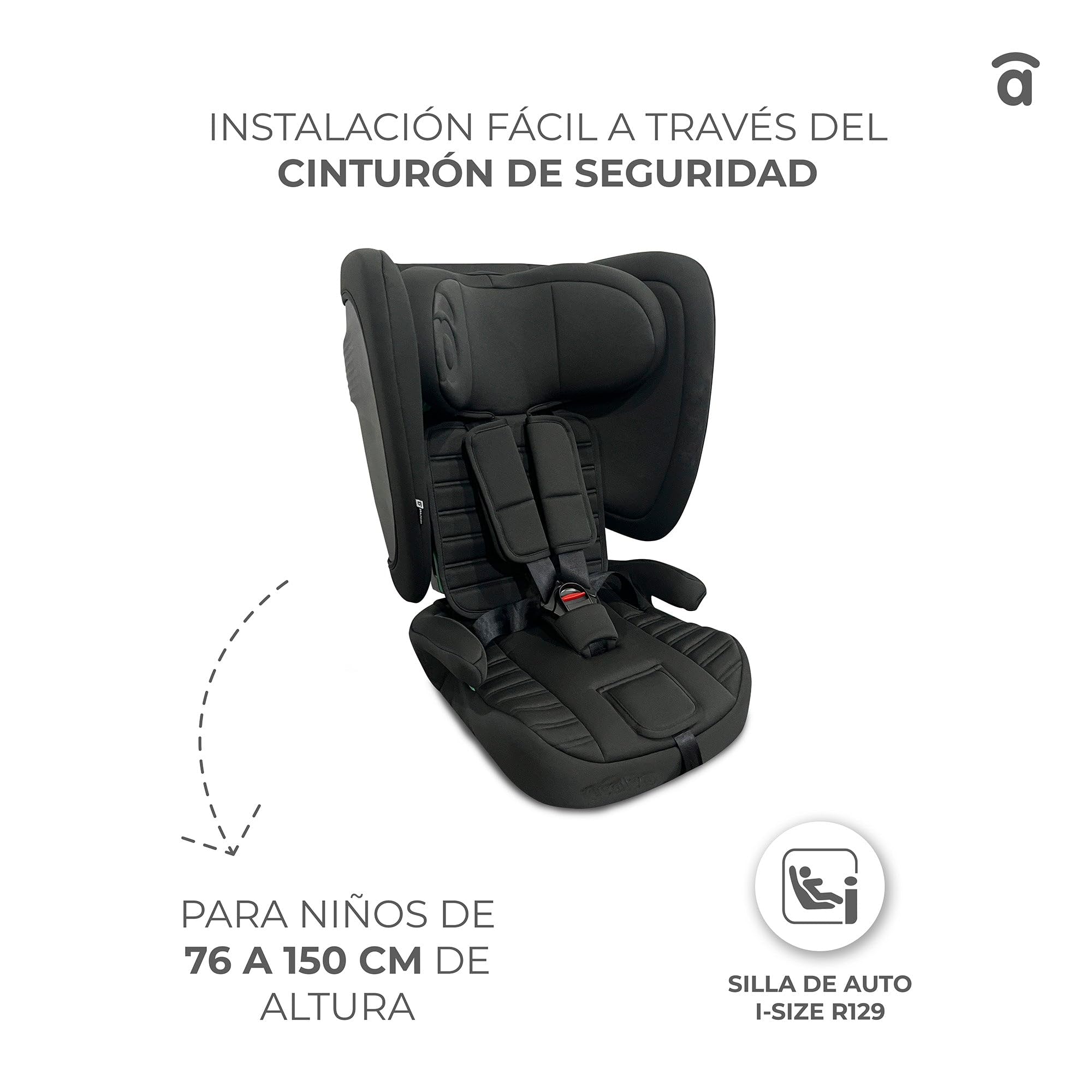 Silla de coche i-Size evolutiva 76-150 cm | Homologada ECE R129, arnés 5 puntos, respaldo reclinable y autoajustable, protección lateral | Neocare Negra Asalvo