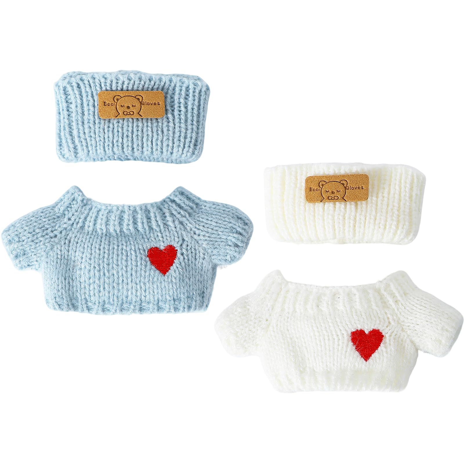 17 cm Doll-Clothes and Accessories – 2-Pack Doll Sweaters with Hats for 17 cm Dolls, Knitted Outfits for 17 cm Plush Toys, Mini Winter Style Gift for