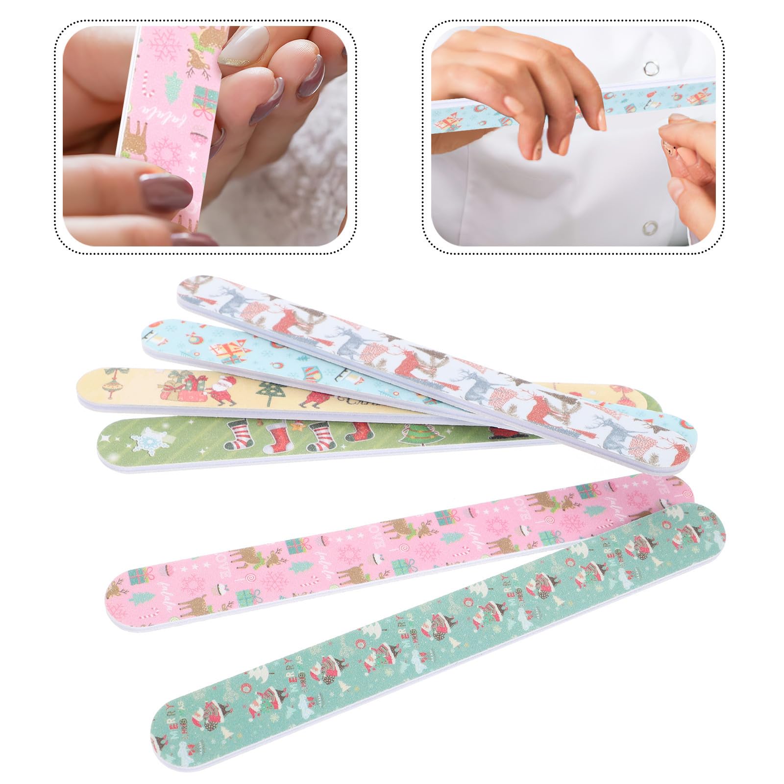DOITOOL 12 Stück Professionelles Nagelfeilen Satz mit Weihnachtsmotiv für Natürliche und Künstliche Nägel Emery Board aus Sandpapier für Selbstgemacht Maniküre und Pediküre zu Hause