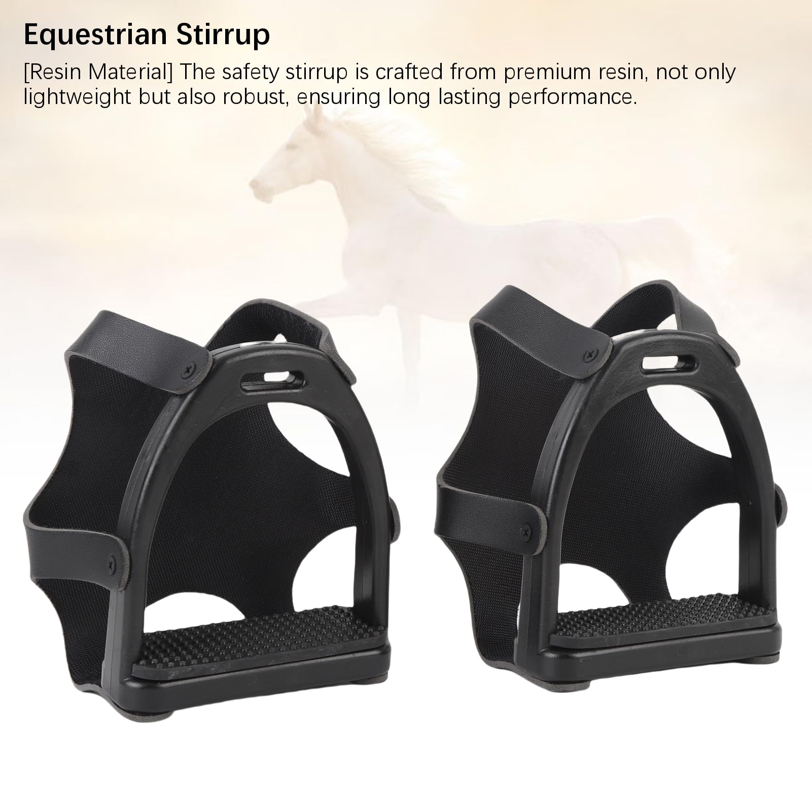 Horse Riding Stirrup, 2Pcs Non Slip Resin Safety Stirrup with Net Cover, Reinforced Rubber Foot Pad for Equestrian Riding
