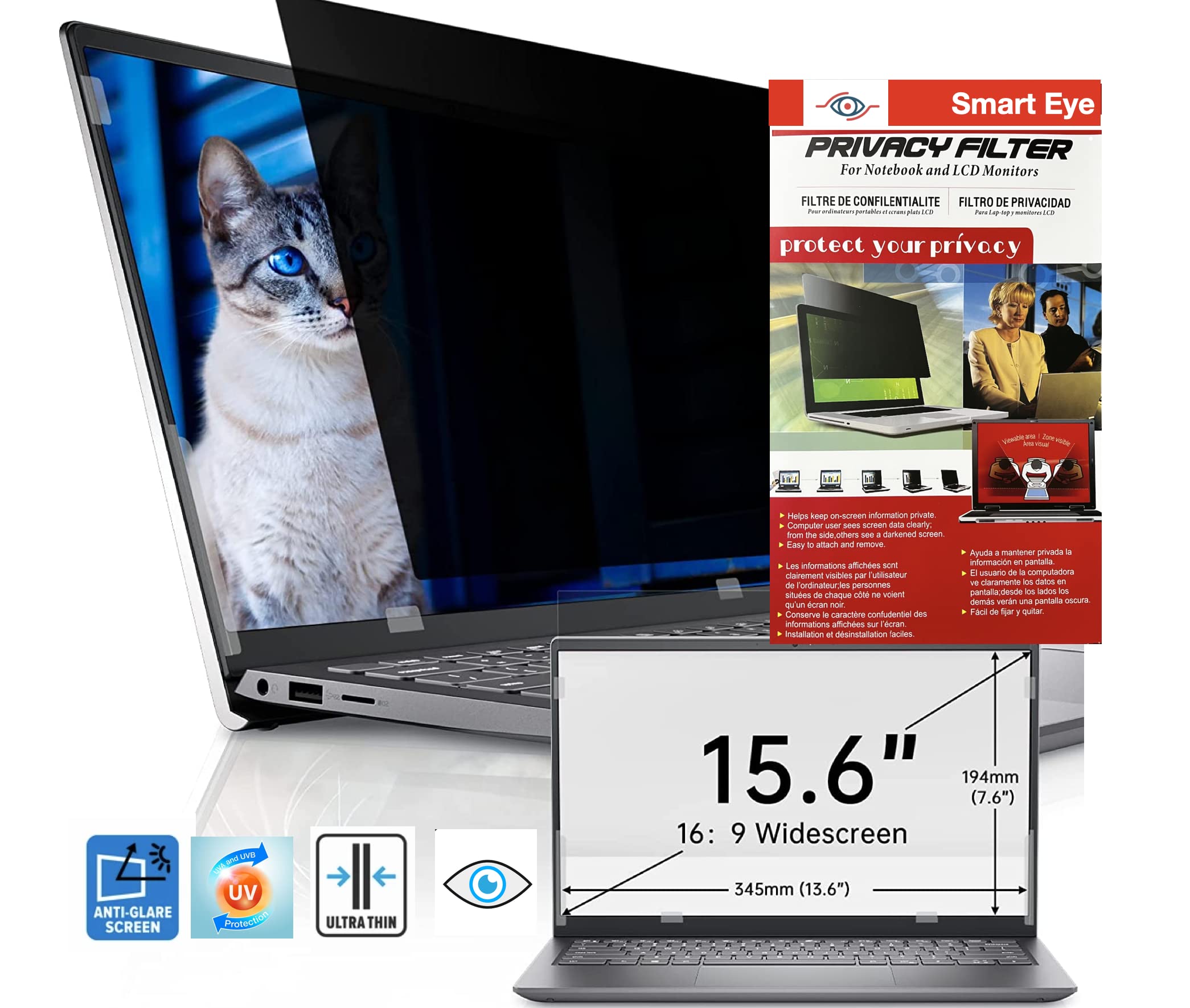 Smart Eye 15.6 Inch Laptop Privacy Filter | No Eye Strain | Anti-Glare & Blue Light UV/IR, Anti-Scratch, No Dry Eyes | Privacy Screen Protector (B0B15LZDQT) Amazon Price History, Amazon Price Tracker