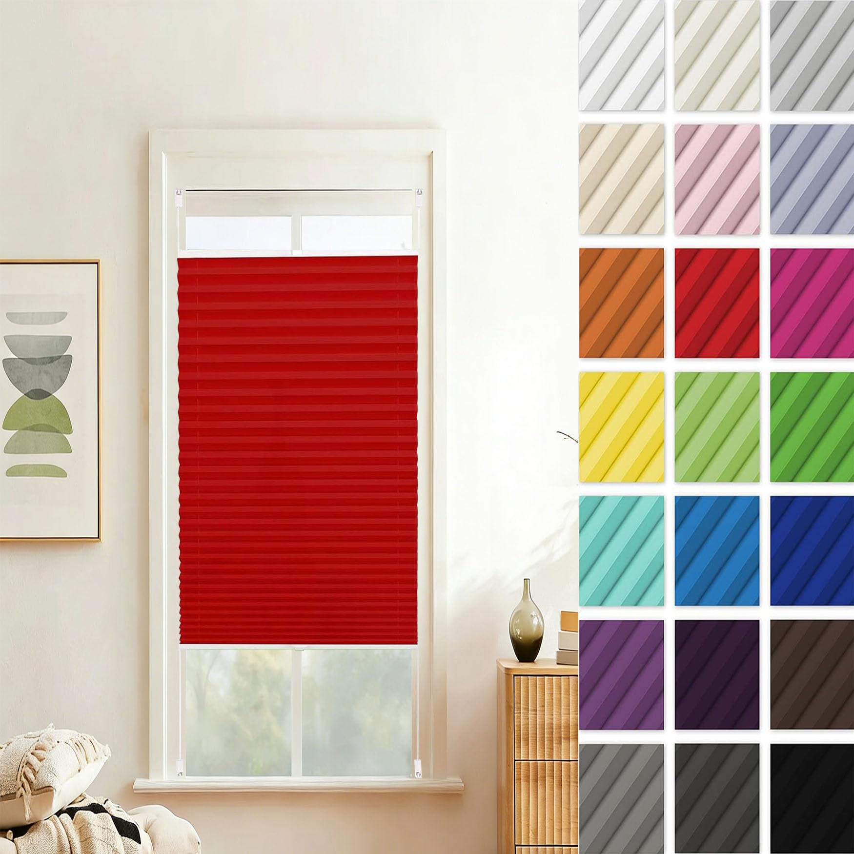 Store plissé sans perçage 115x40 cm rouge opaque pour fenêtre