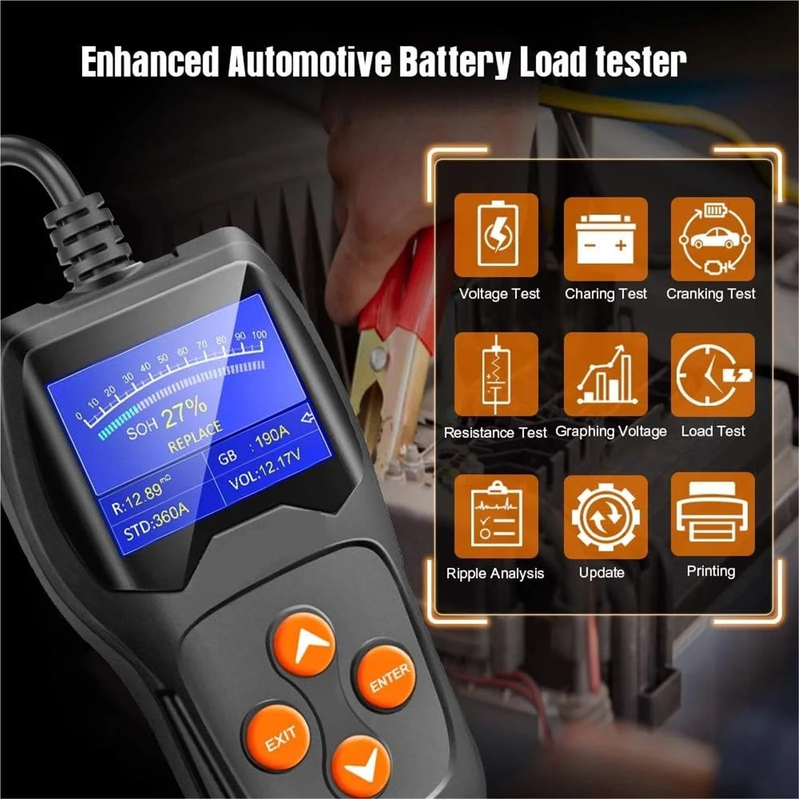Tester akumulatora samochodowego 12 V Profesjonalny 100-2000 CCA Analizator obciążenia akumulatora samochodowego do samochodu/łodzi/motocykla Rozrusznik Alternator